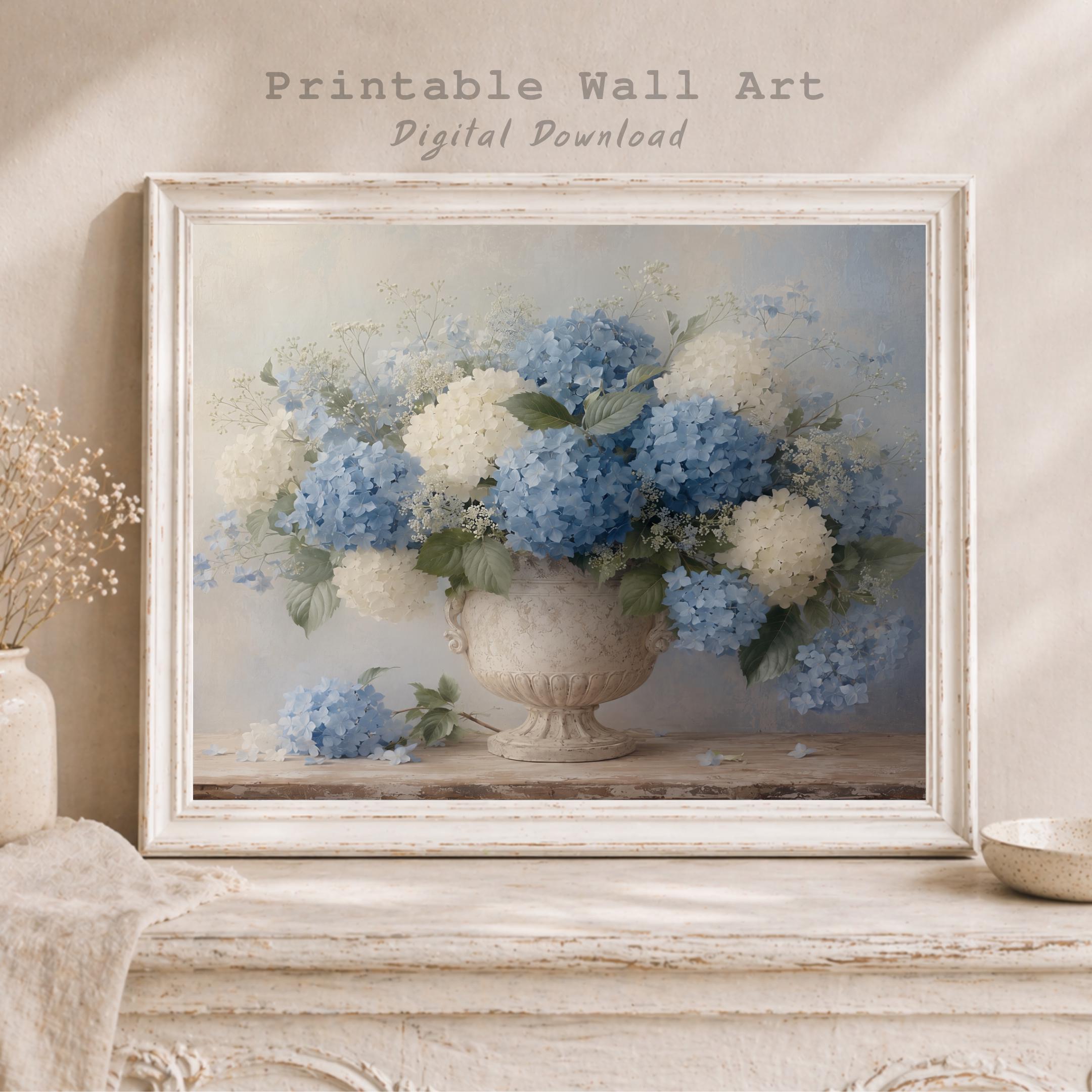 Neutral Floral Prints, Blue Hydrangea Aged French Stone Urn, Floral Vase Print (Digital Download) — image 7