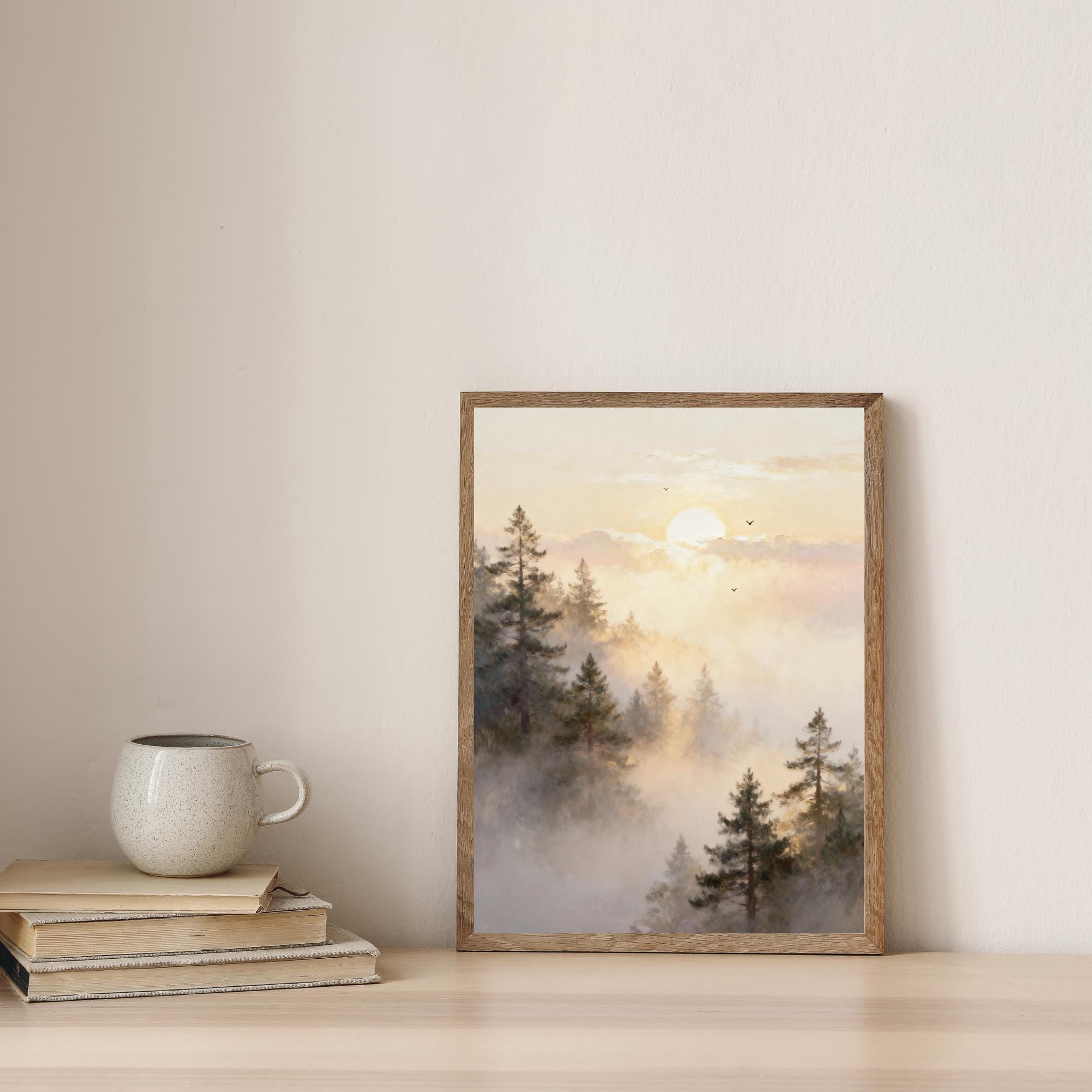 Misty Forest Printable Wall Art, Golden Sun Pine Trees, Neutral Decor Digital Download — image 5