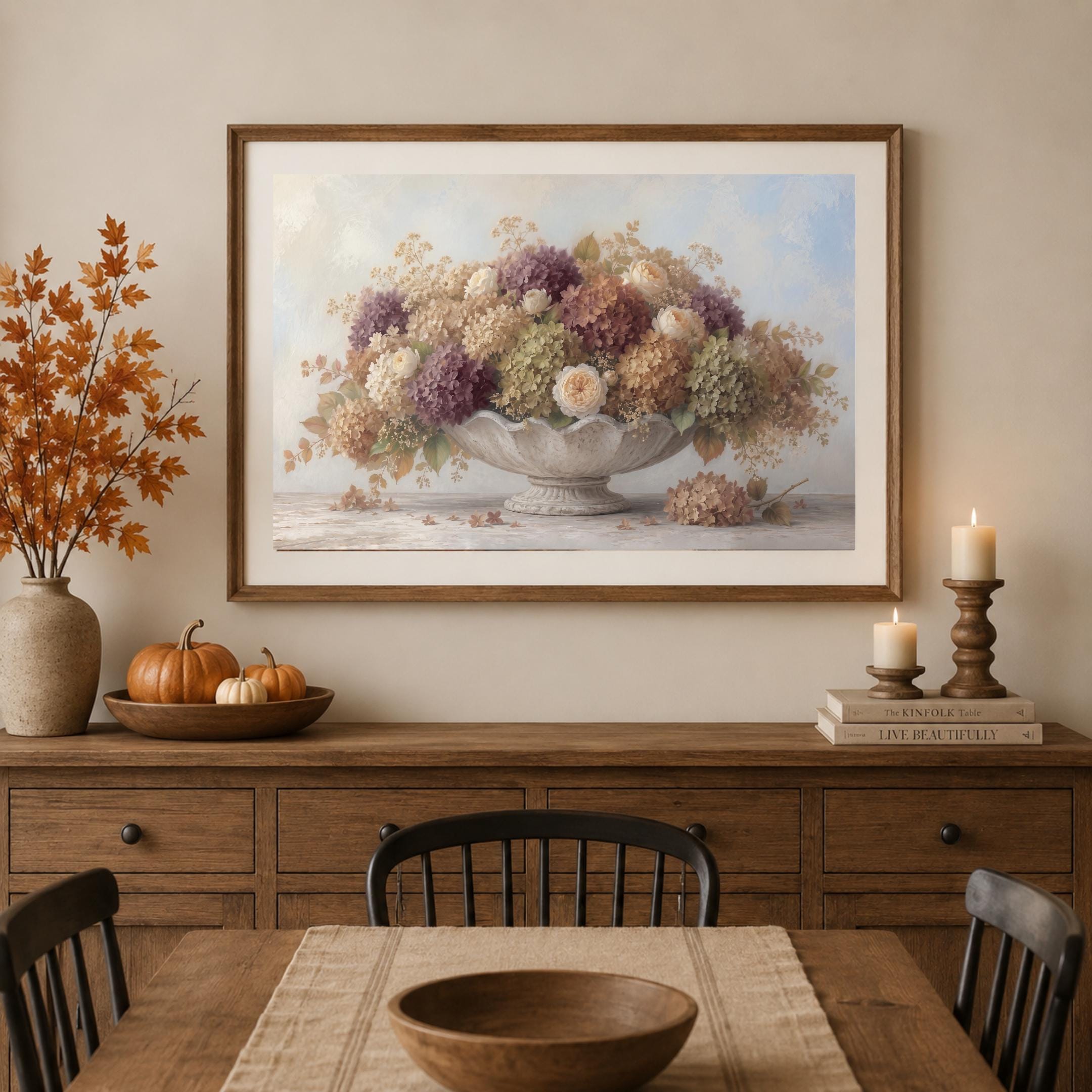 Hydrangea Fall Wall Art, Autumn Floral French Low Bowl, Muted Cottage Decor (Digital Download) — image 3
