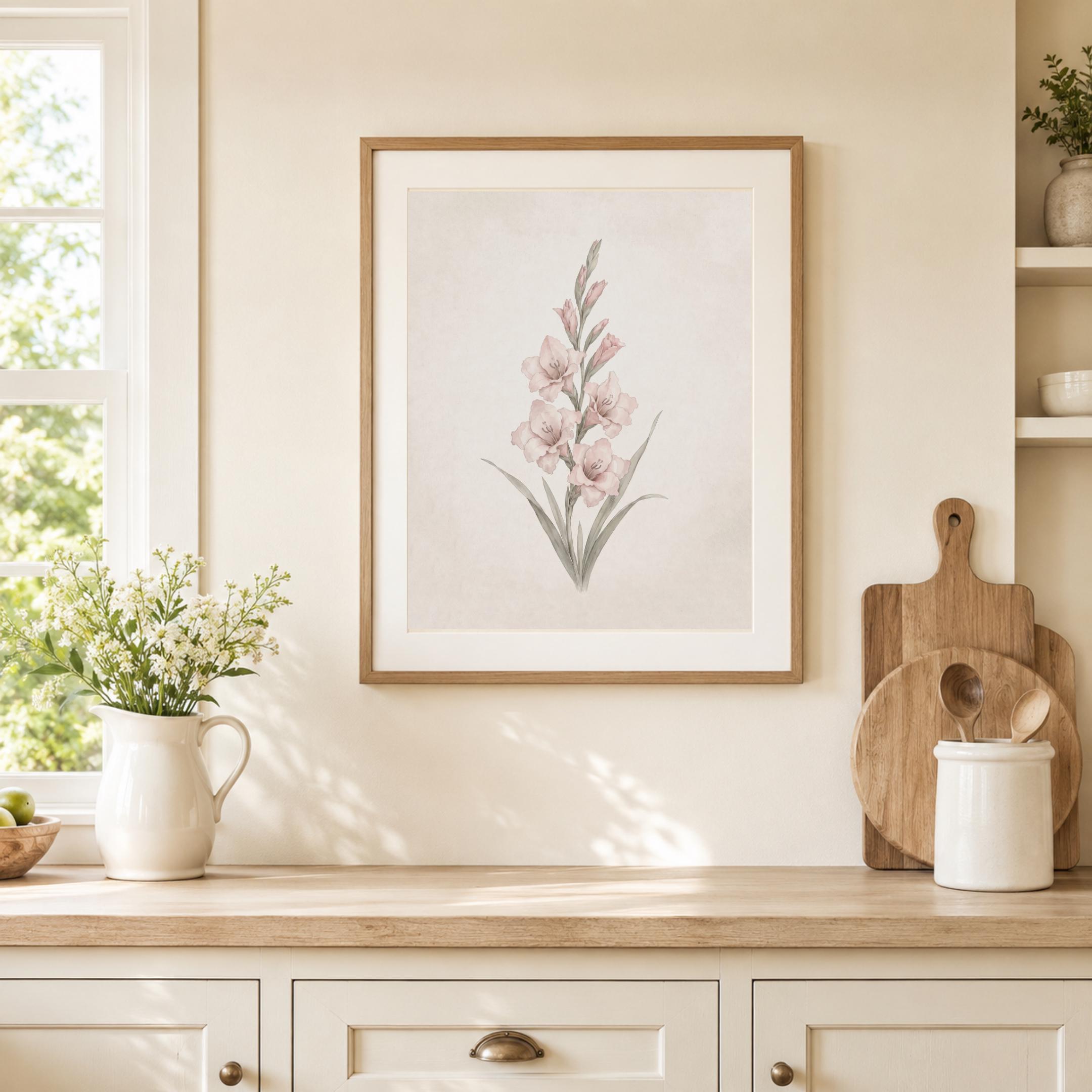 August Birth Flower Print Art, Pink Gladiolus Botanical, Floral Vintage Botanical Prints (Digital Download) — image 6