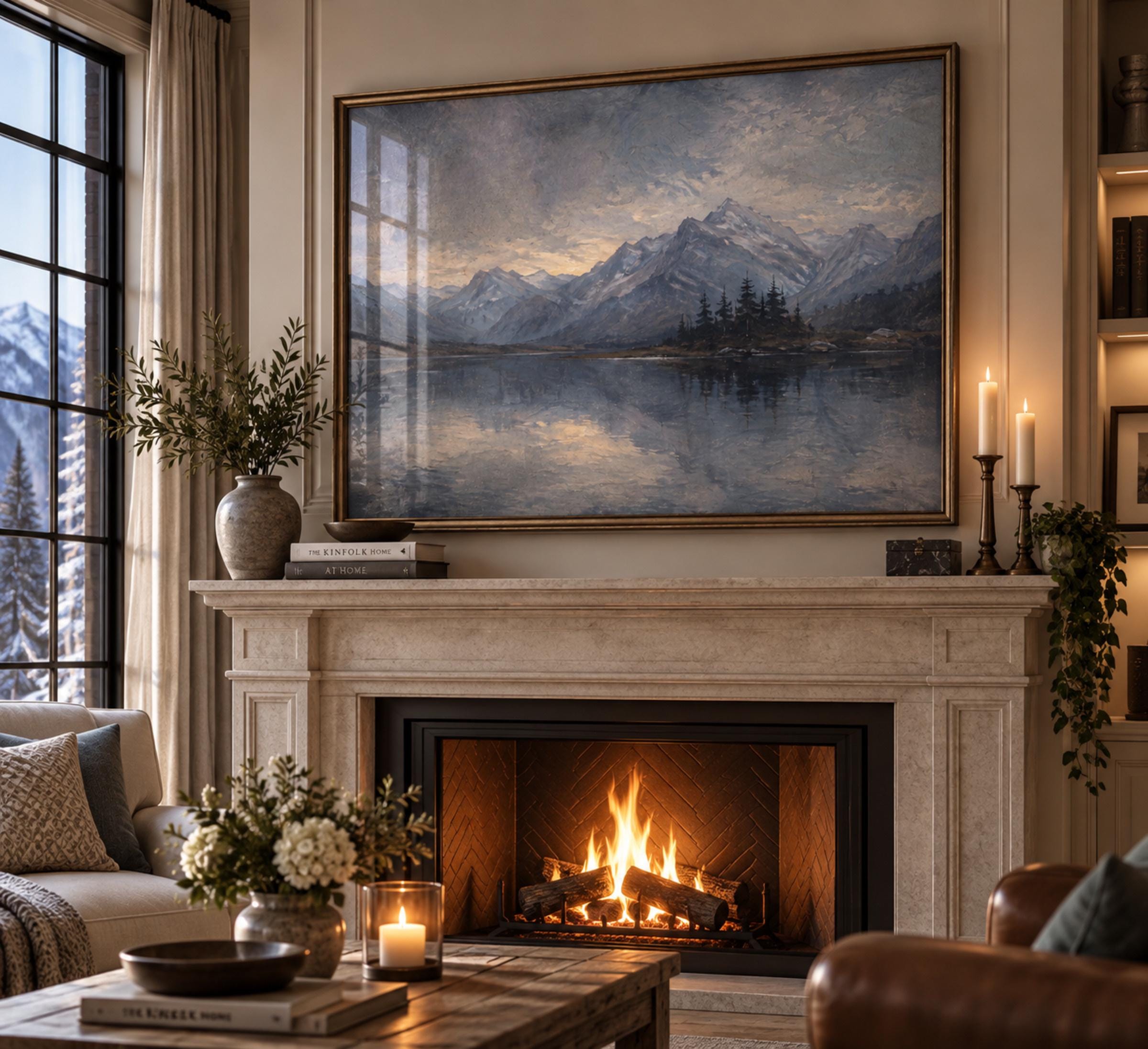 Moody Mountain Lake Printable Wall Art, Vintage Alpine Landscape, Rustic Cabin Dark Academia Decor — image 3