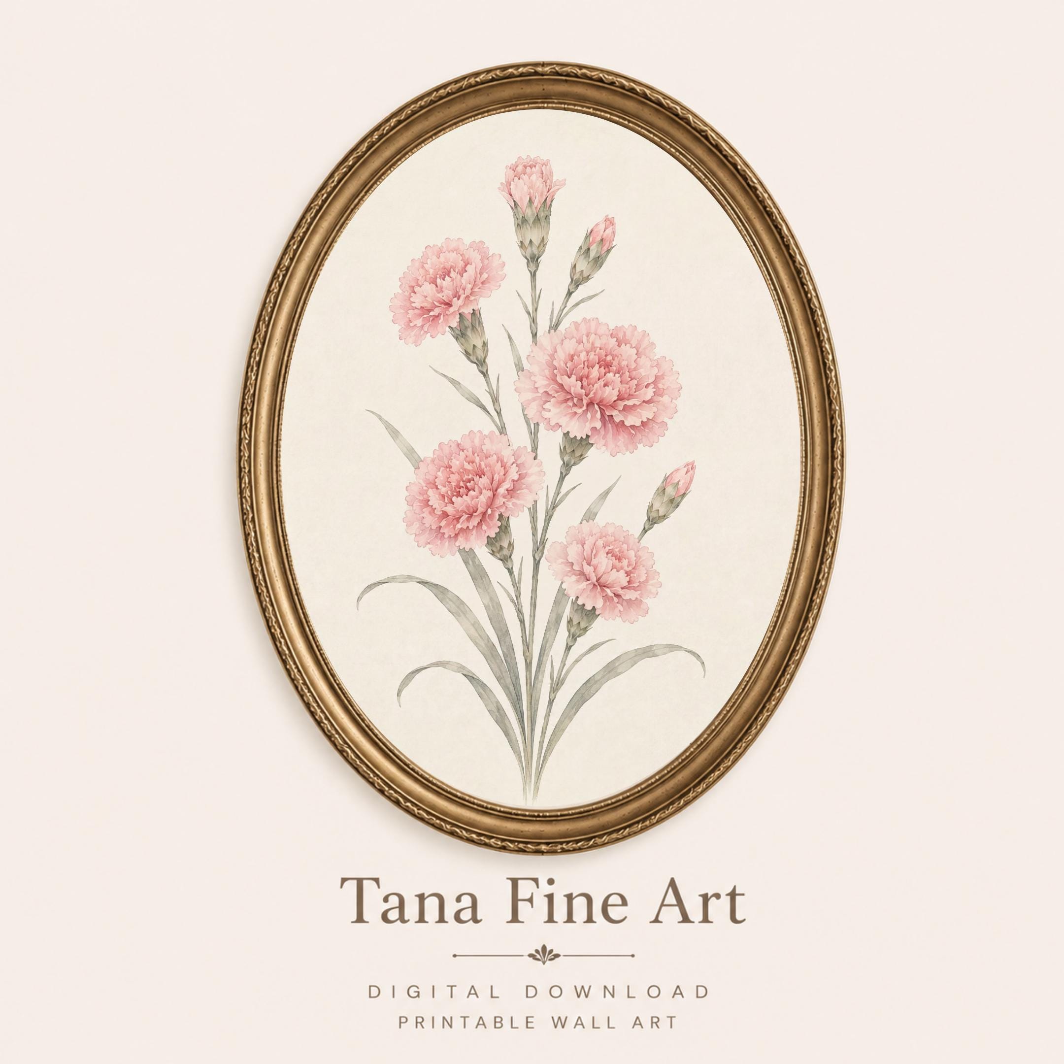 January Birth Flower Print | Carnation Printable Wall Art | Pink Botanical Gift Decor Digital Download