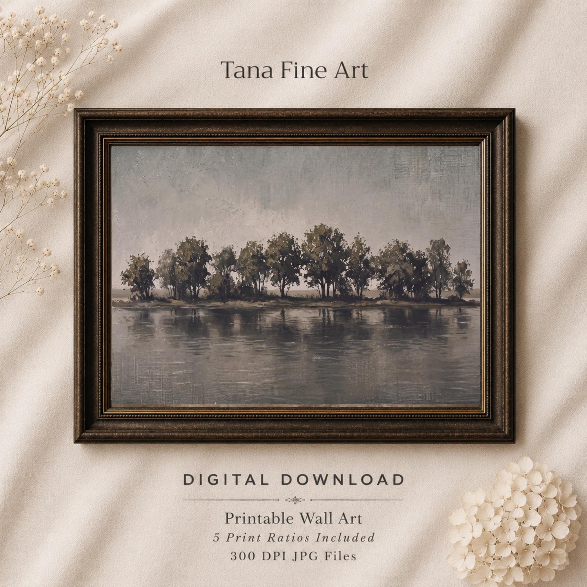 Moody Lake Tree Printable Wall Art, Neutral Landscape Decor Digital Download — image 7