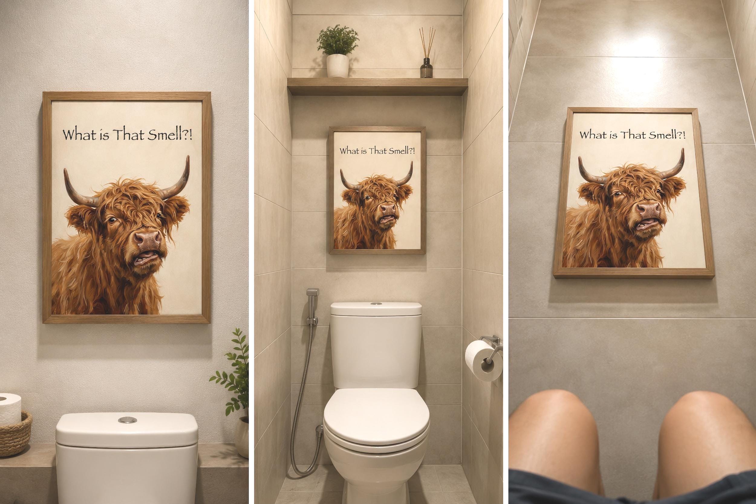 Funny Highland Cow Bathroom Prints  | Farmhouse Guest Bathroom Decor  (Digital Download) — image 5