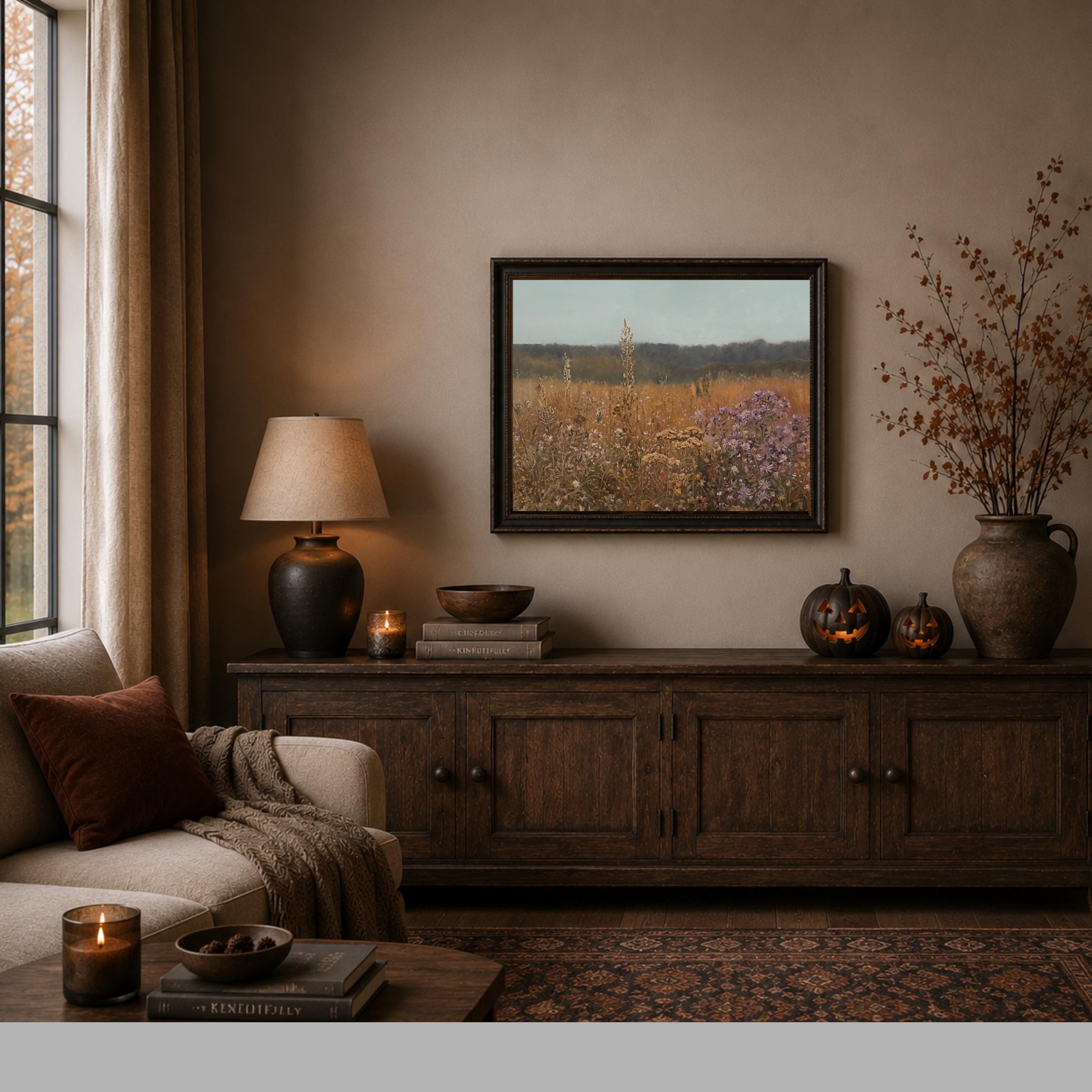 Fall Landscape Print, Autumn Meadow Wall Art, Vintage Wildflower Field Print (Digital Download) — image 3