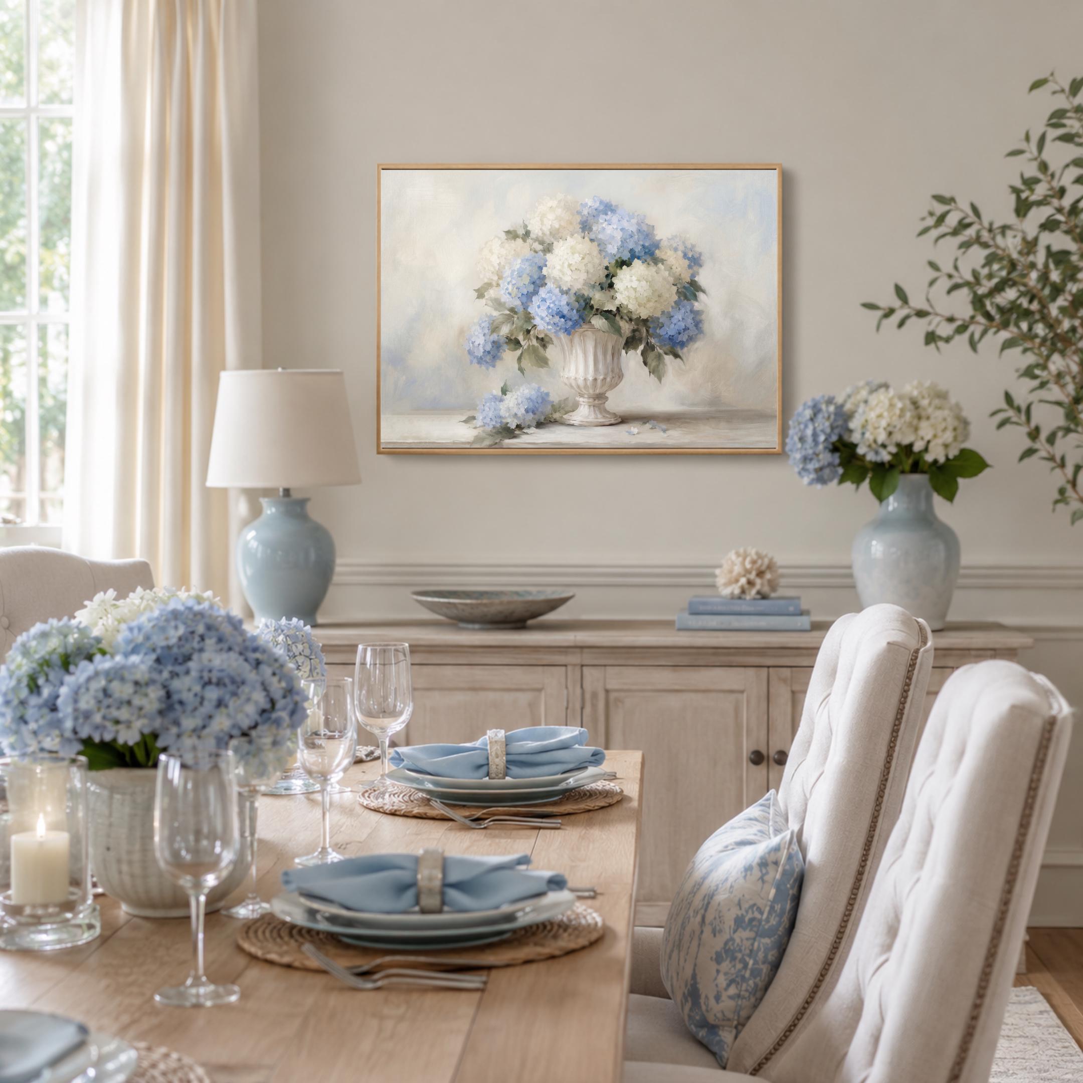 Vintage Blue Hydrangea Wall Art,  Neutral Floral in French Stone Urn (Digital Download) — image 4