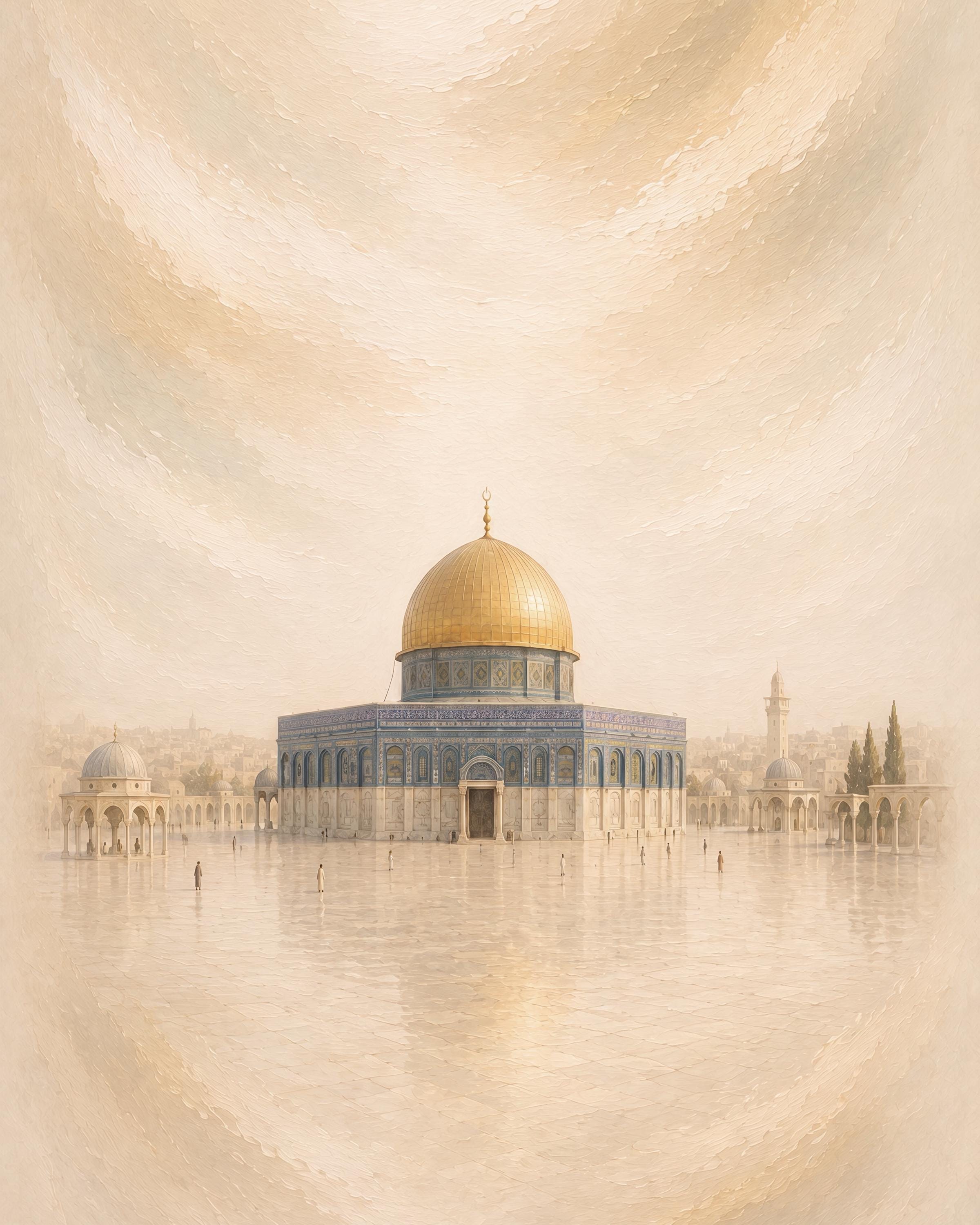 Golden Dome Jerusalem Inspired Islamic Wall Art, Neutral Mosque Print (Digital Download) — image 2