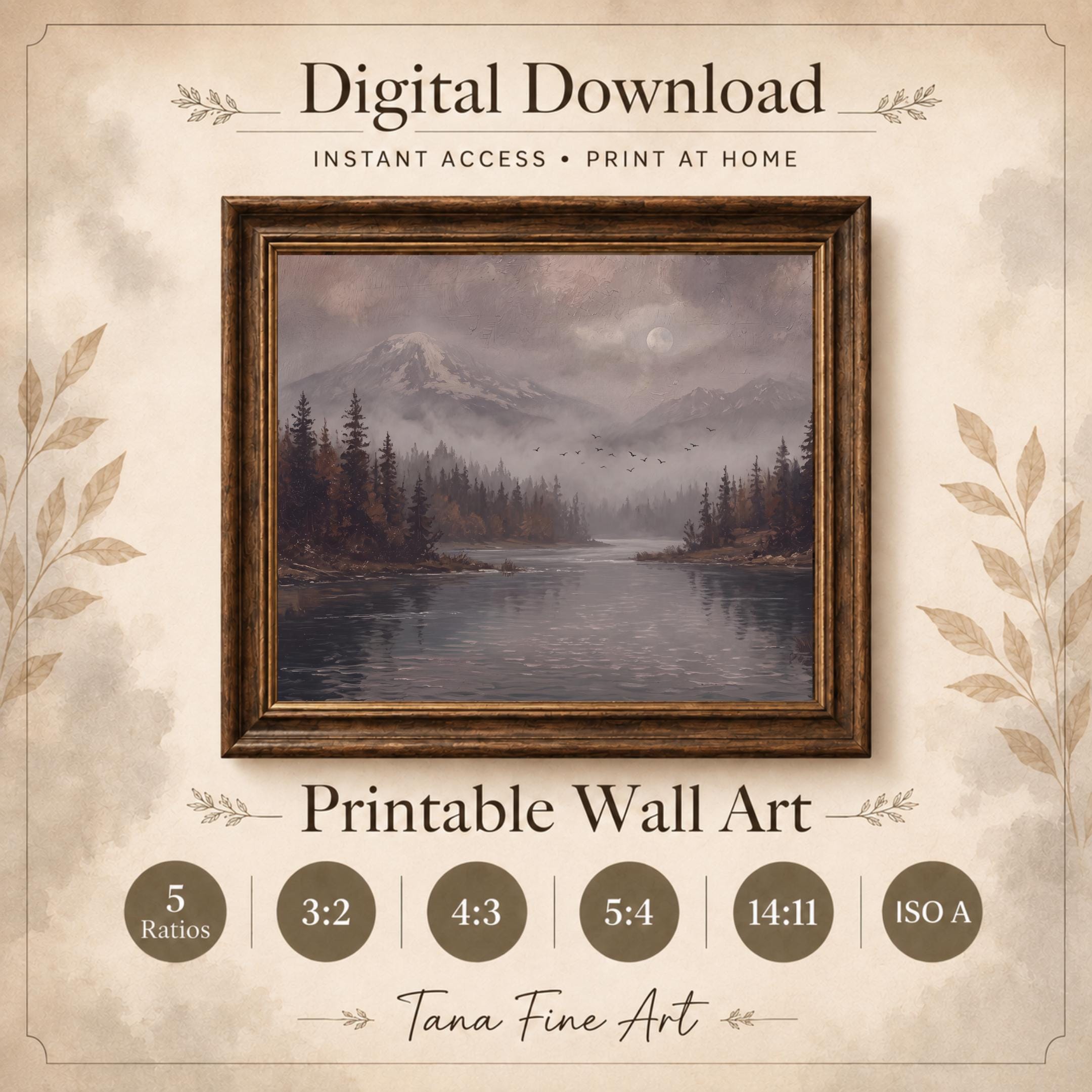 Moody Autumn River Printable Wall Art, Vintage Mountain Forest Landscape, Dark Academia Digital Download — image 6
