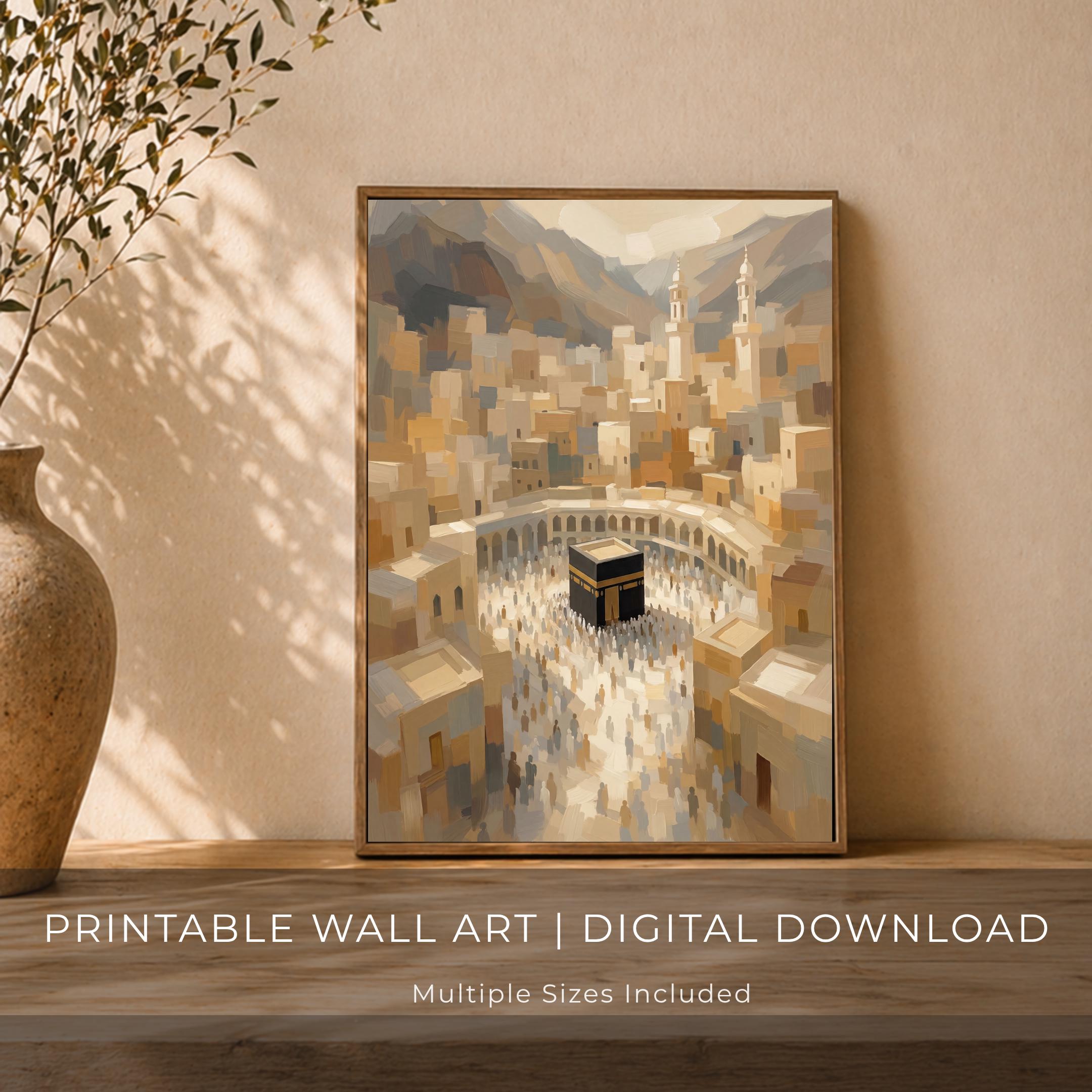 Abstract Kaaba Islamic Wall Art Printable, Vintage Paintings, Mecca Wall Decor (Digital Download)
