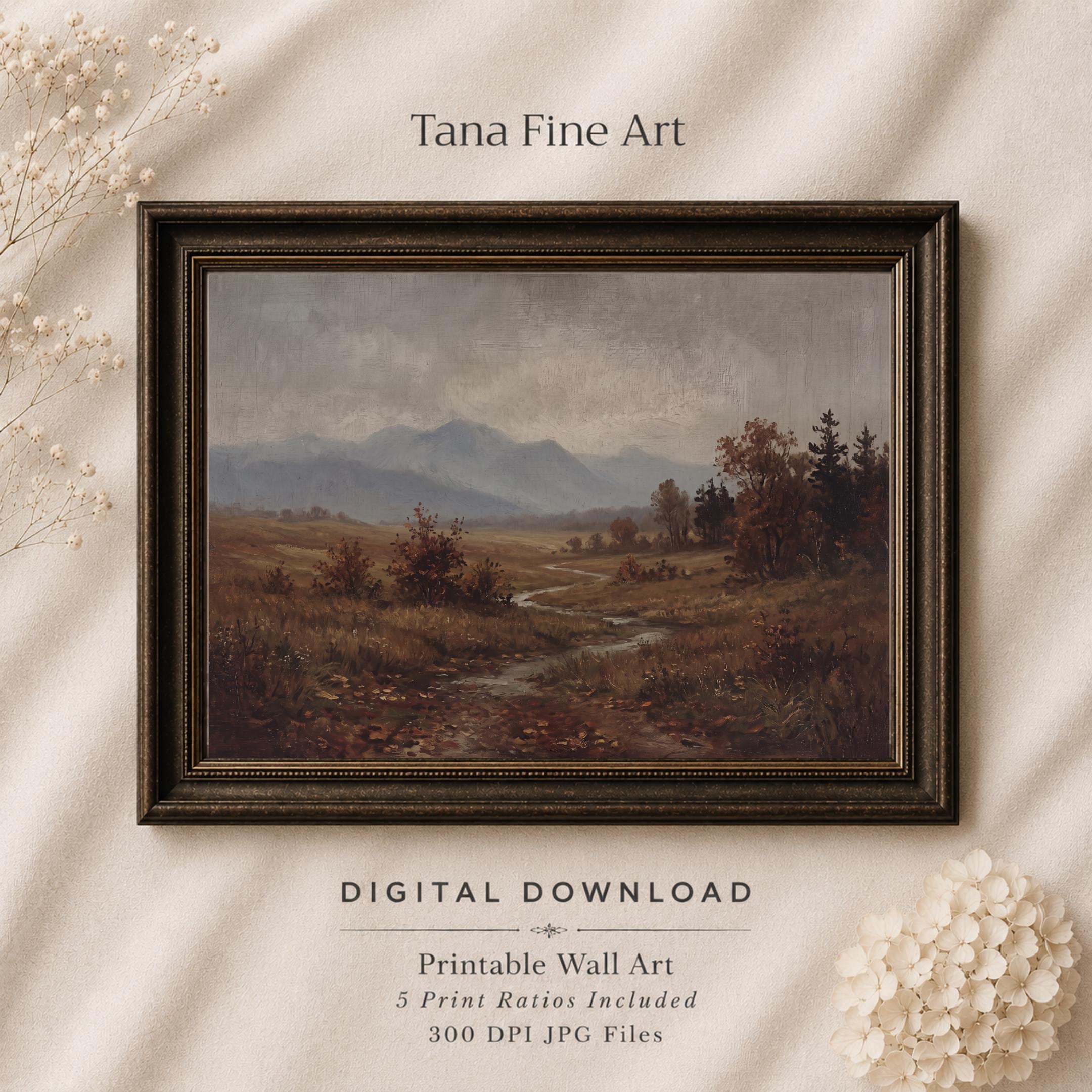 Autumn Landscape Wall Art | Fall Meadow Creek Print | Vintage Farmhouse Nature Digital Download