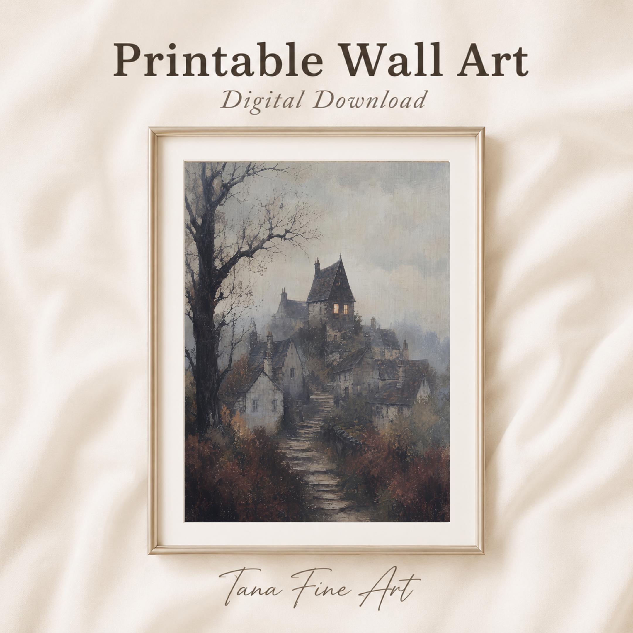 Moody Vintage Village Printable Wall Art, Gothic English Cottage Digital Download — image 6