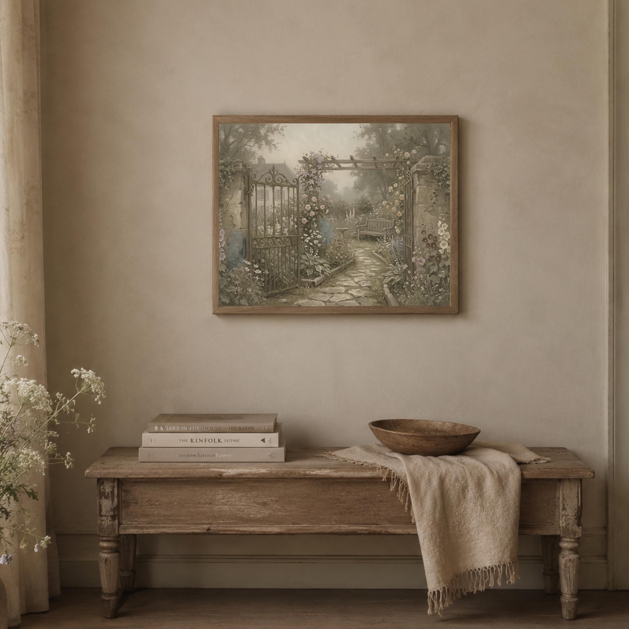 Secret Garden Wall Art, Vintage Cottage Garden Gate Print, Romantic Floral Landscape (Digital Download) — image 5