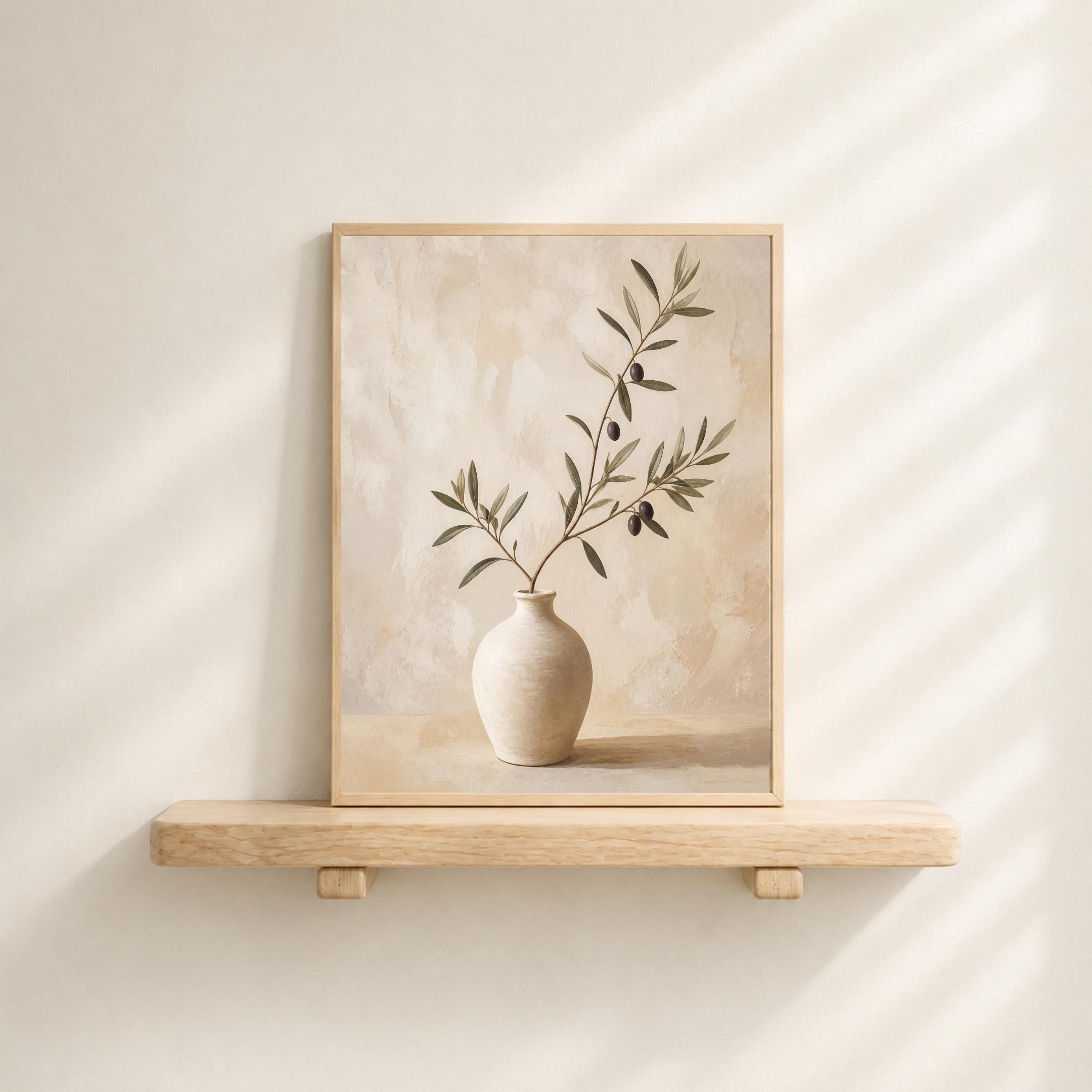 Olive Branch Printable Wall Art, Neutral Mediterranean Botanical Vase Digital Download — image 5