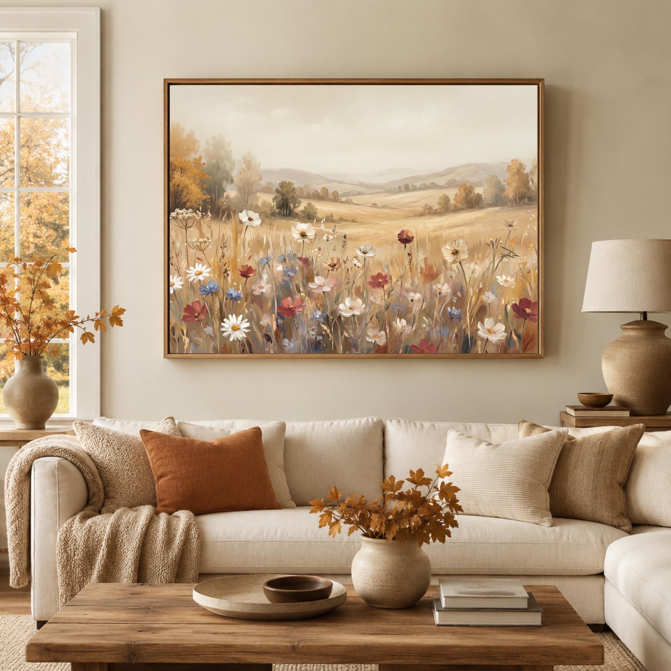 Neutral Floral Print, Wildflower Meadow Landscape Wall Art, Soft Cottage Nature Prints (Digital Download) — image 8