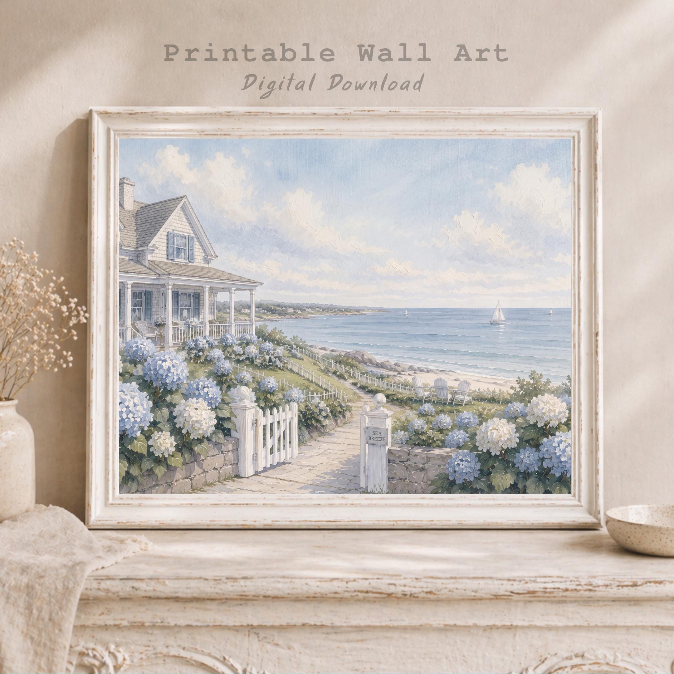 Coastal Cottage Hydrangea Print, Hamptons Beach House Ocean Decor (Digital Download) — image 6