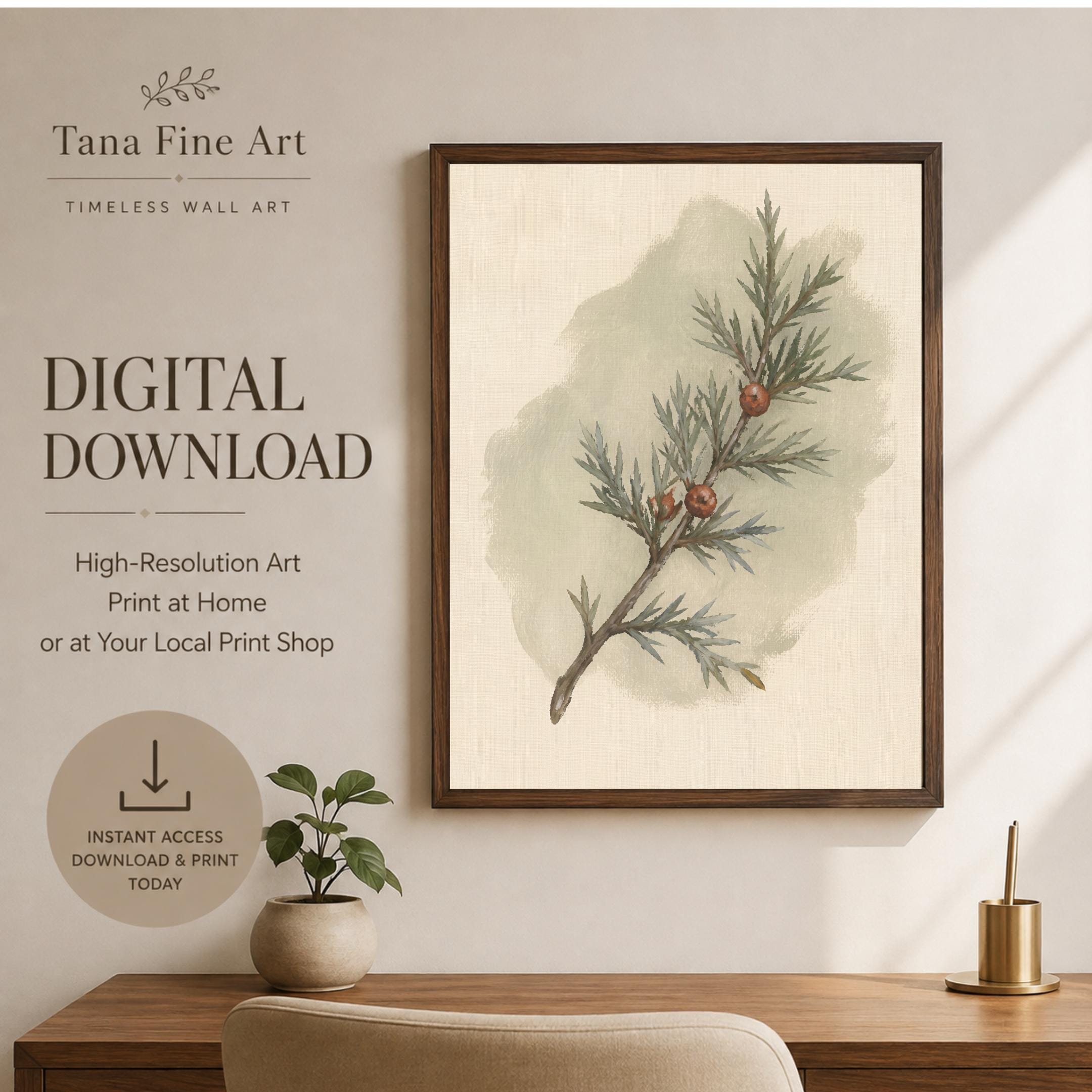 Winter Botanical Wall Art | Evergreen Branch Print | Vintage Nature Digital Download — image 6