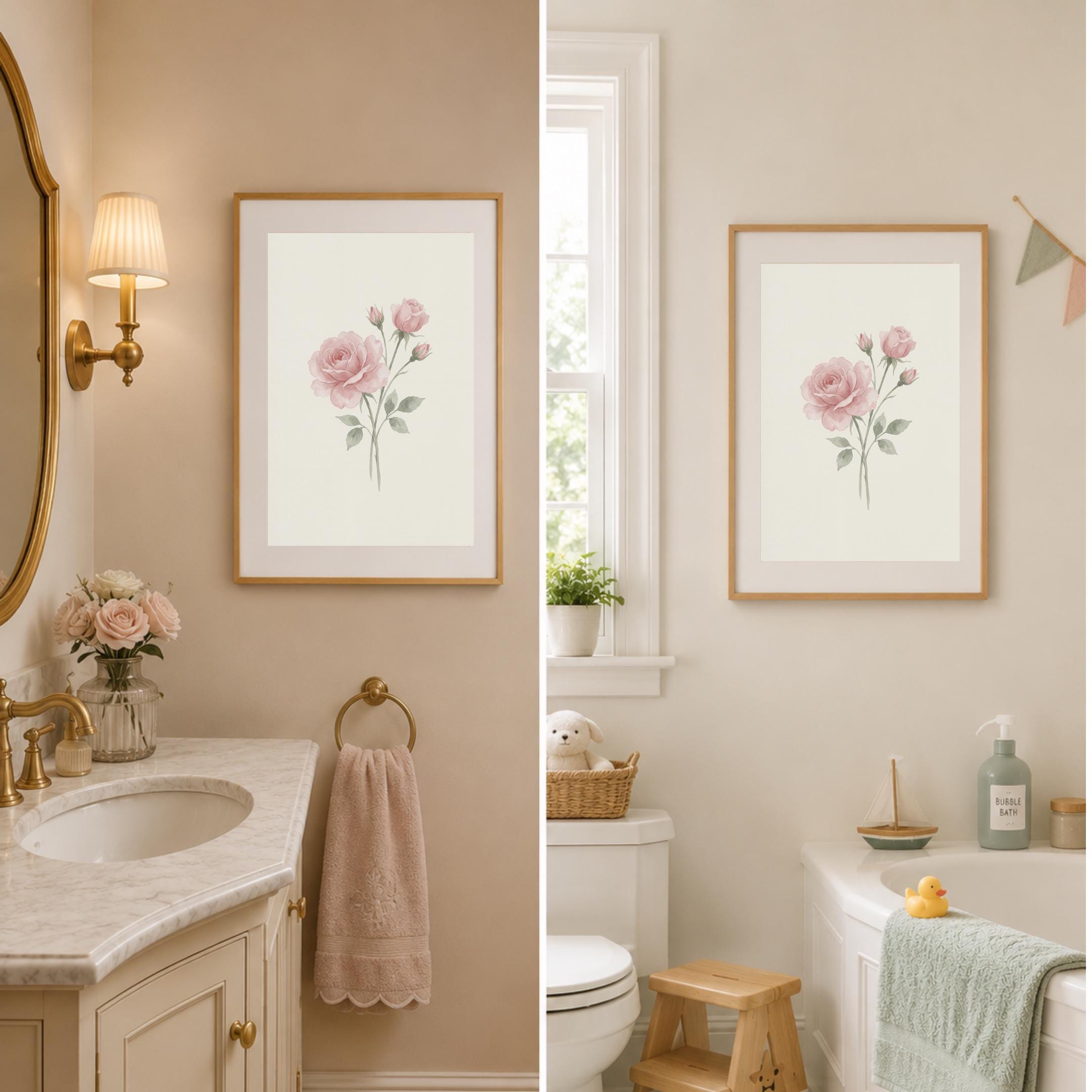 June Birth Flower Print, Pink Rose Botanical Watercolor Art (Digital Download) — image 9
