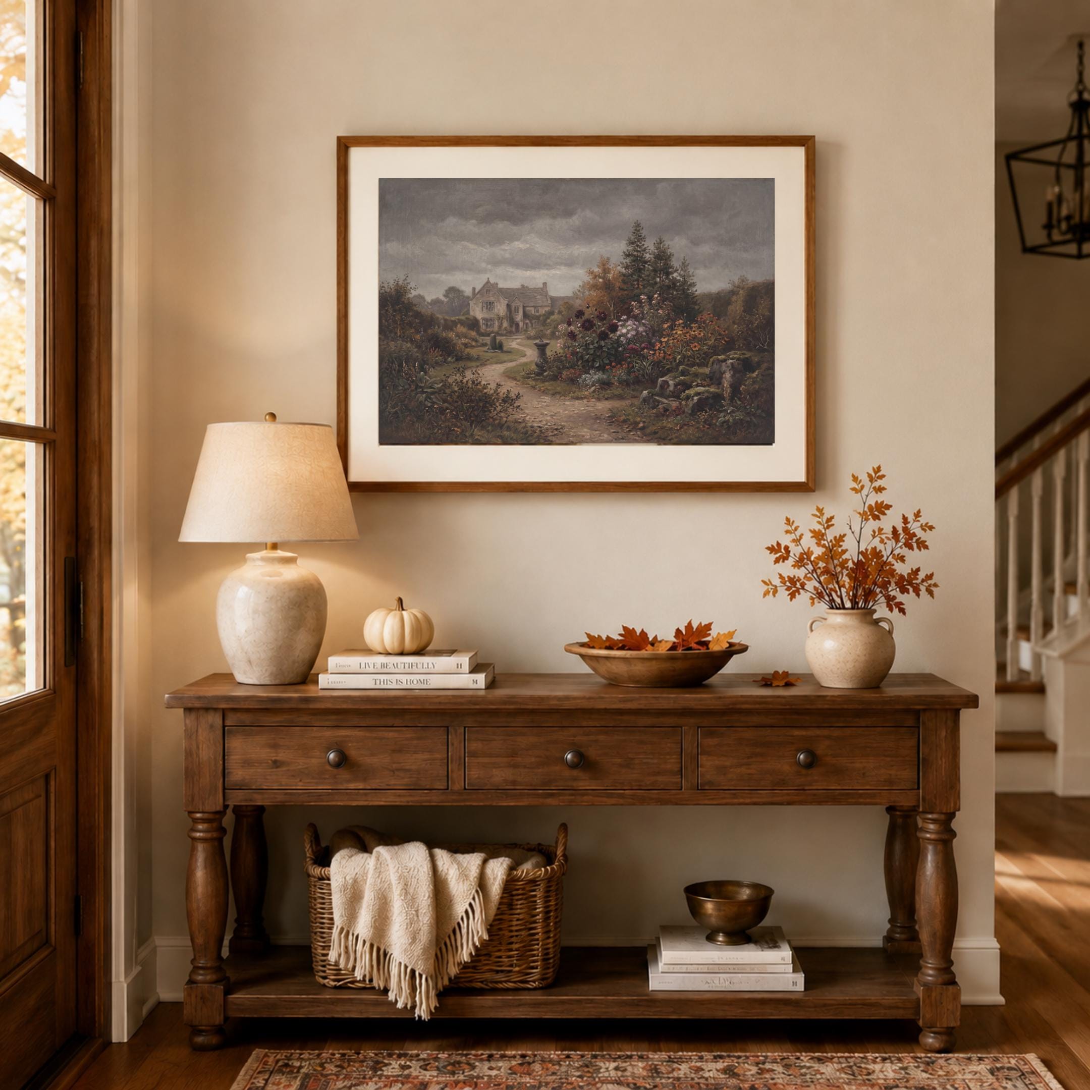 Moody Fall English Garden Art, Rustic Landscape Print, Vintage Cottage Manor (Digital Download) — image 3