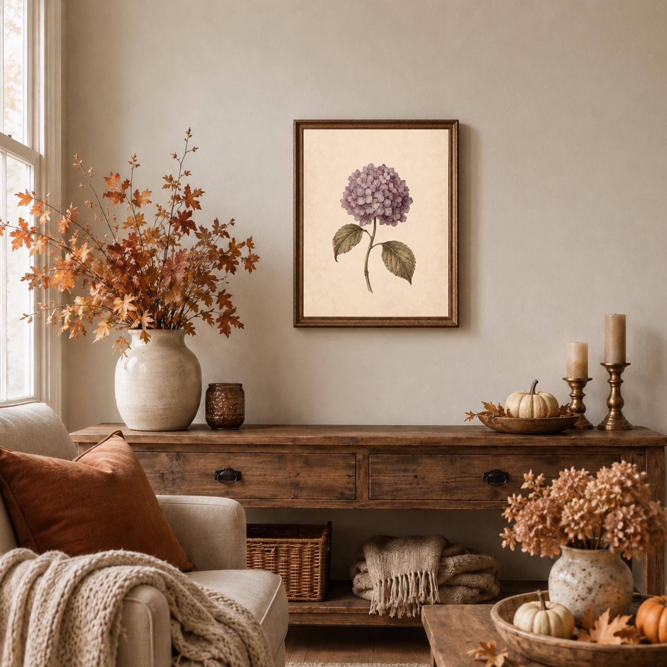 Fall Hydrangea Printable Wall Art | Mauve Floral Print | Vintage Botanical Decor Digital Download — image 7
