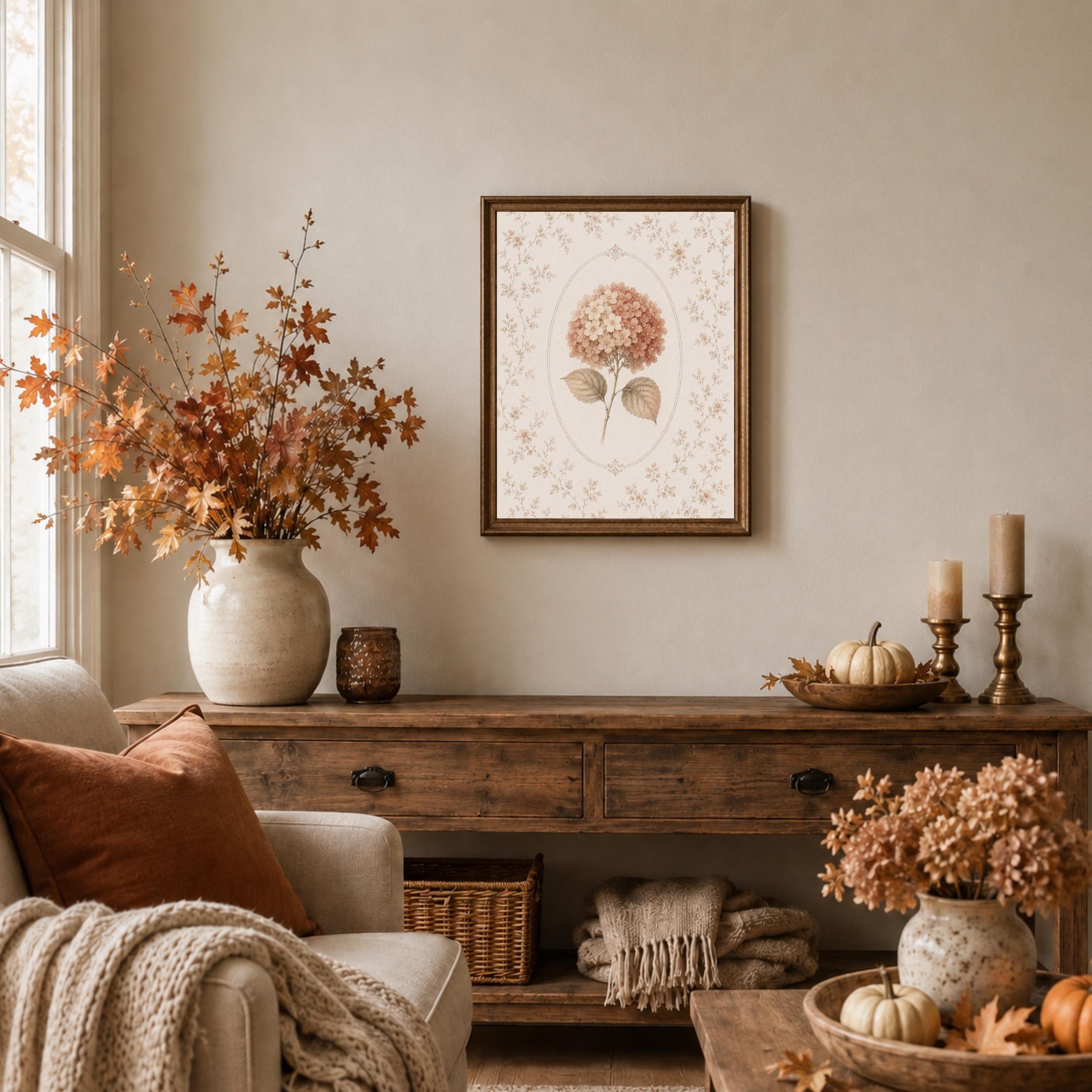 Hydrangea Printable Wall Art | Peach Floral Botanical Print | Vintage Autumn Cottage Decor Digital Download — image 8