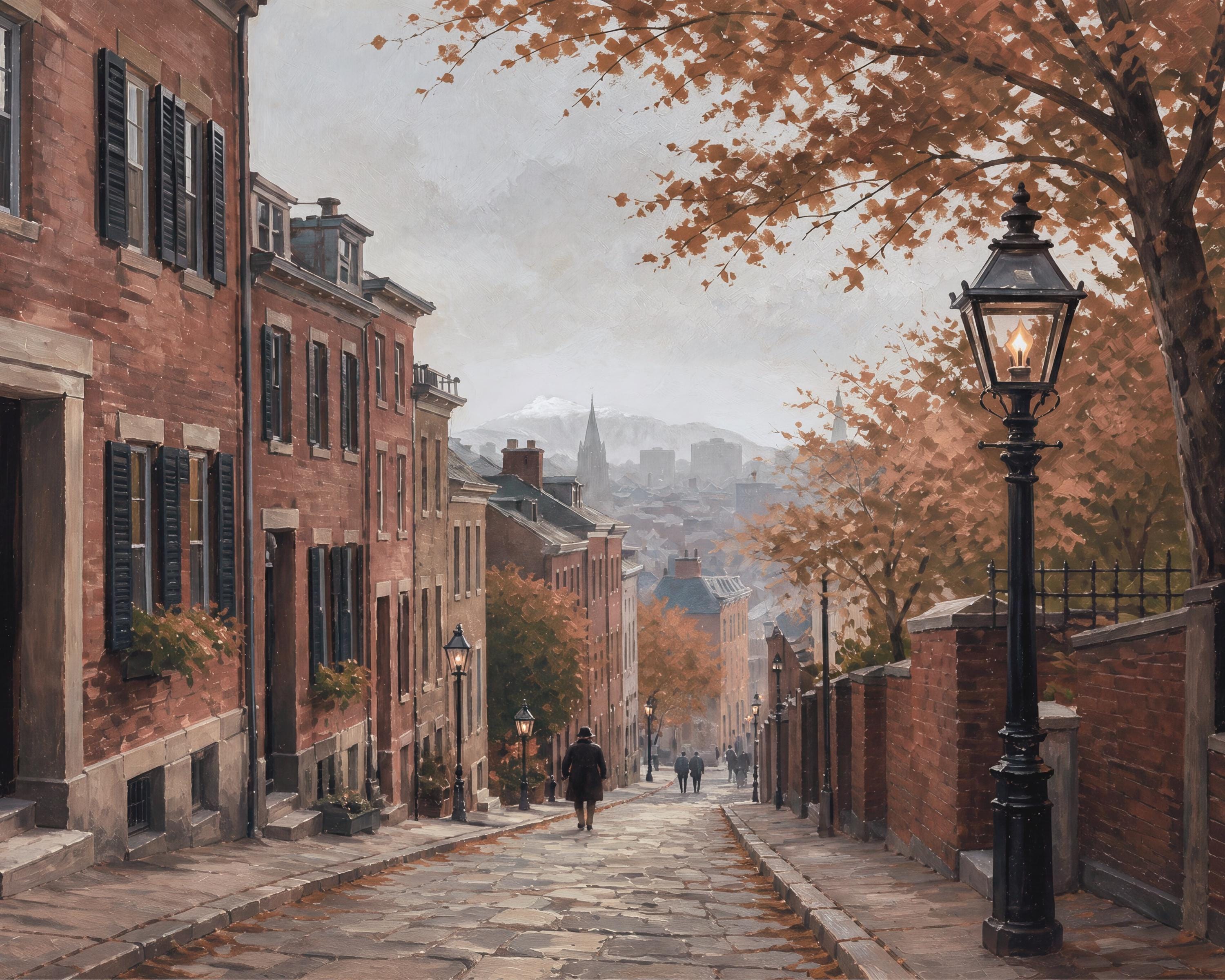 Vintage Autumn City Wall Art, Cobblestone Street, Cozy Fall Urban Home Decor, Digital Download — image 3