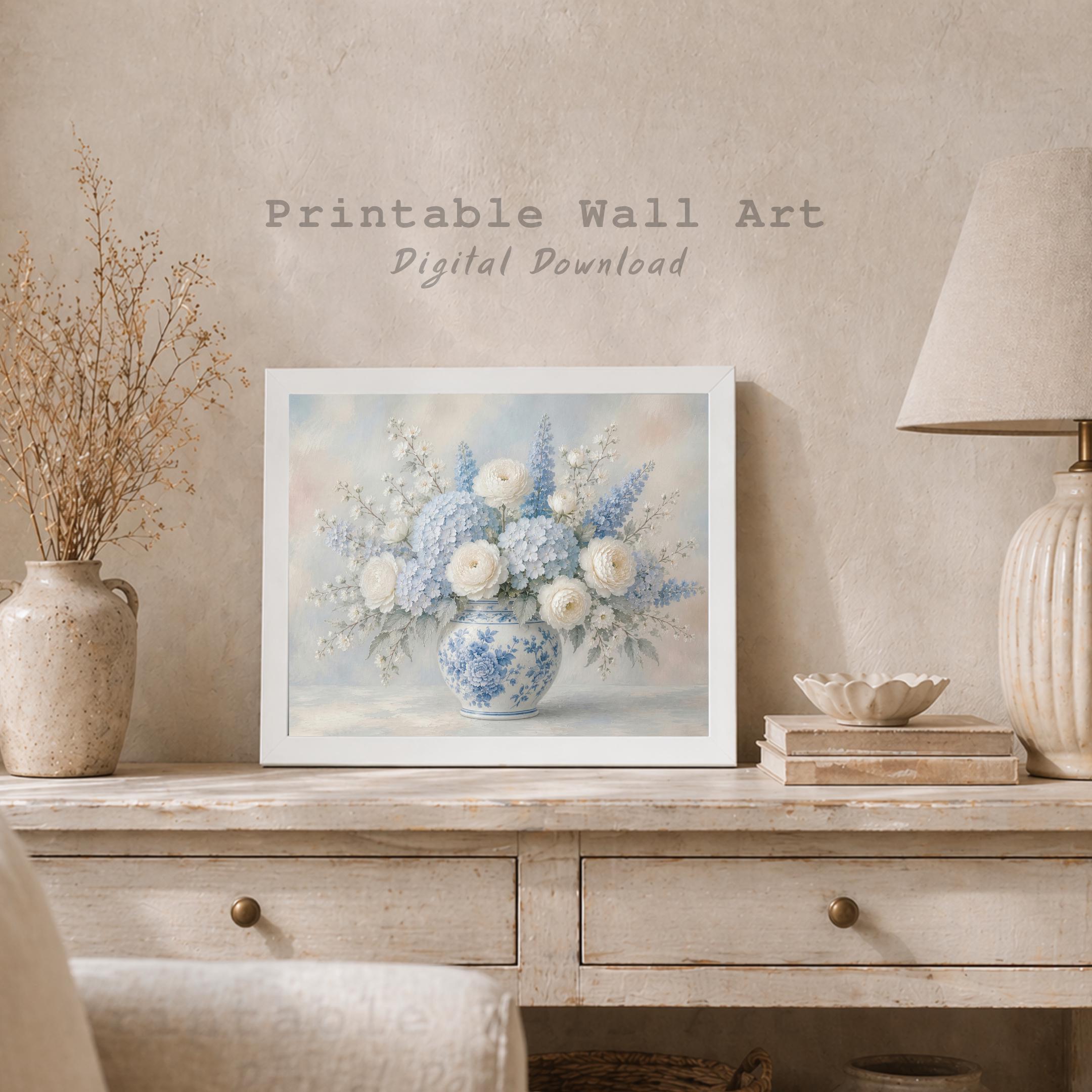 Blue White Floral Vase Print, Vintage Cottage Flower Decor, Chinoiserie Vase Art (Digital Download) — image 6