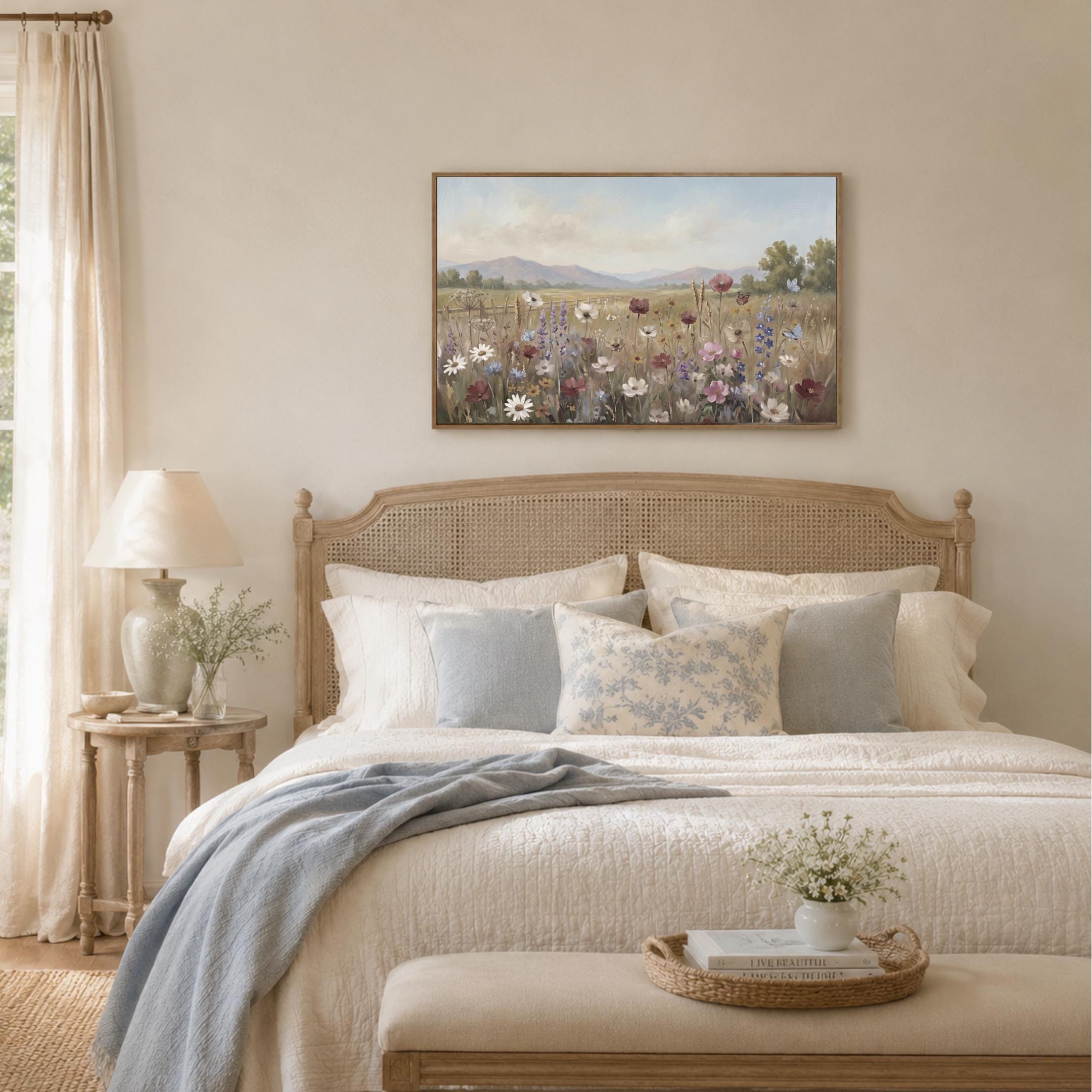 Floral Landscape Print, Cottage Meadow Wall Art, Summer Wildflower and Butterfly Print (Digital Download) — image 8