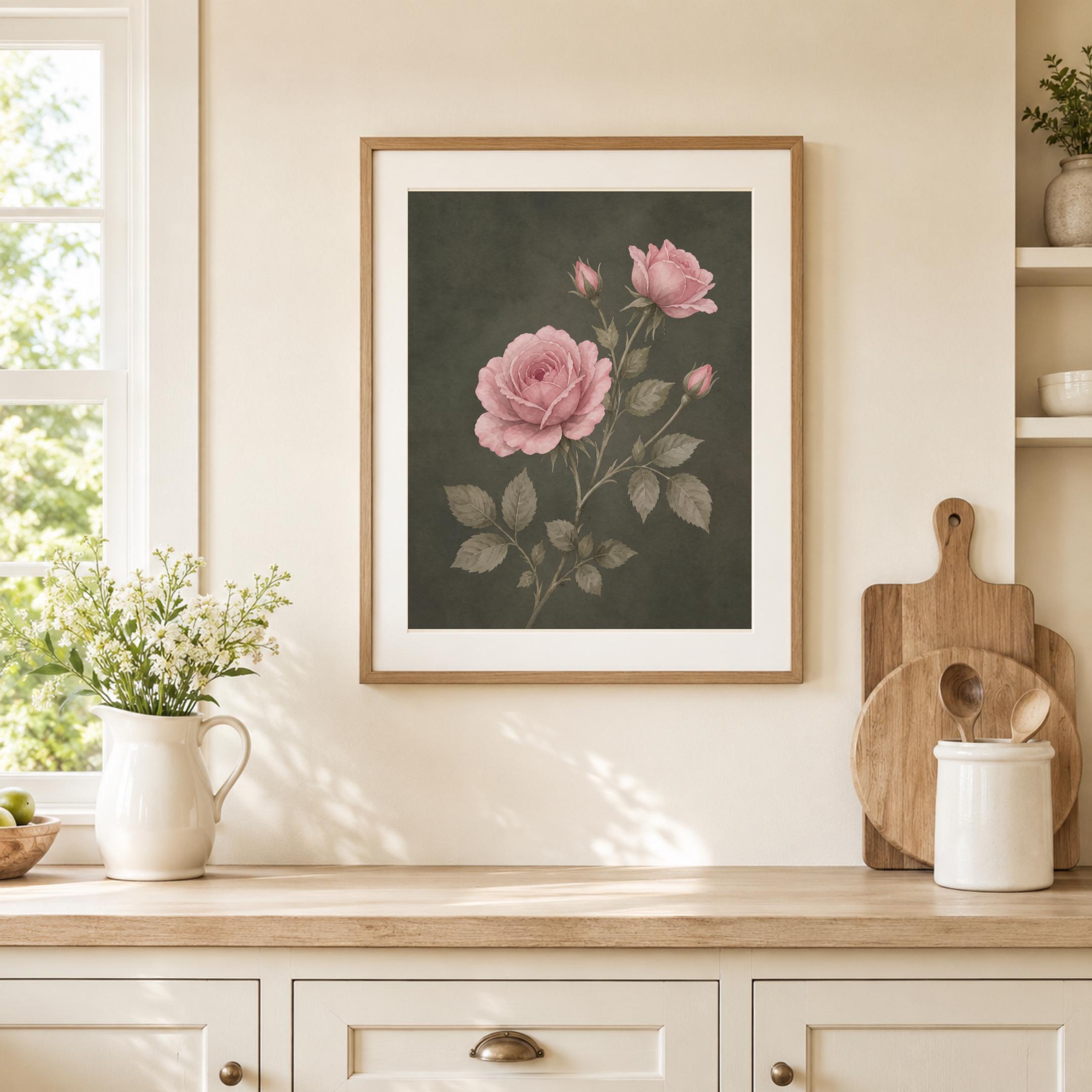Moody June Birth Flower Print | Pink Rose Wall Art | Vintage Botanical Digital Download — image 10