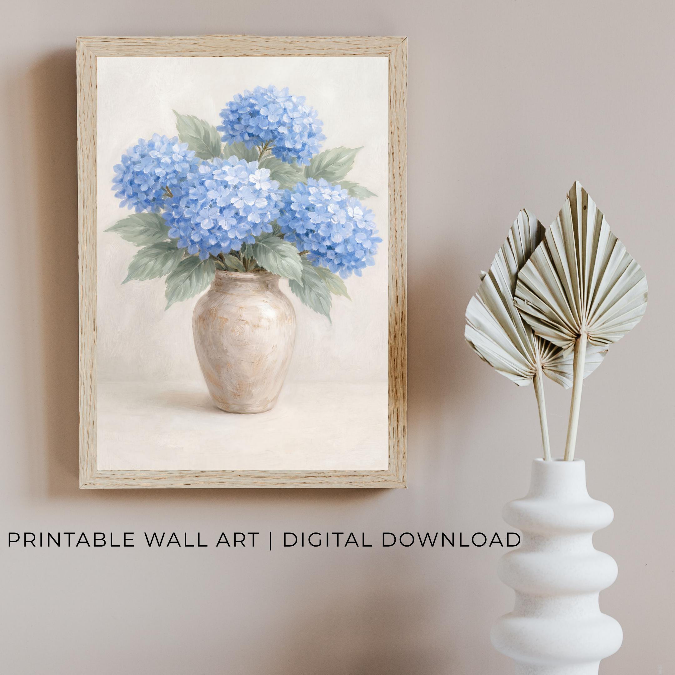 Neutral Blue Hydrangea BathRoom Wall Art | Floral Vase Art Printable (Digital Download) — image 8