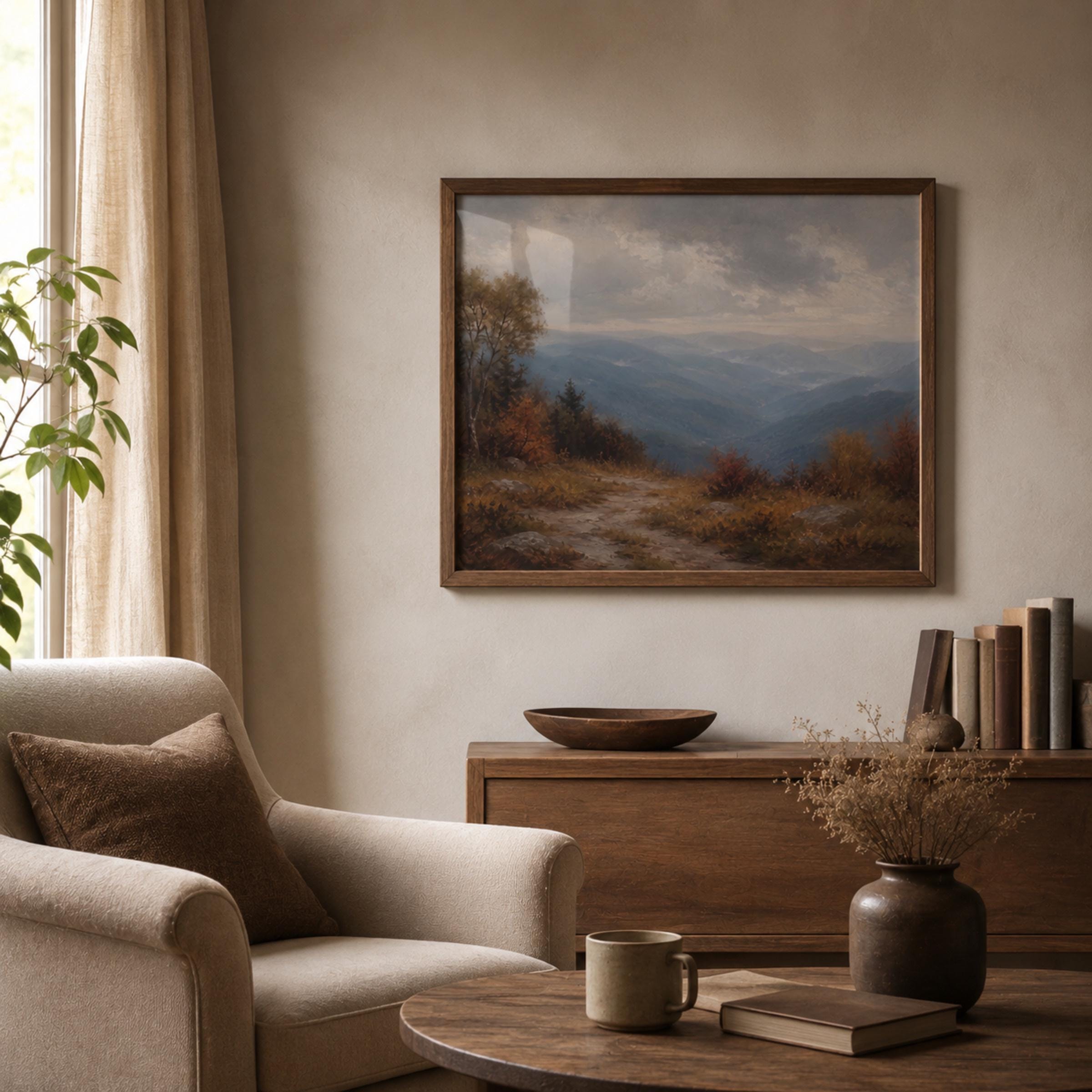 Fall Mountain Wall Art | Blue Ridge Inspired Landscape Print | Moody Vintage Nature Digital Download — image 3