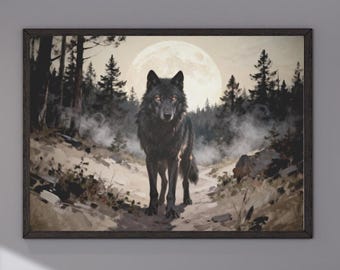 Wolfnacht　新品　ブラックメタル black l Amazon.com: Black Wolf in The Snow in Moonlight at Night Black