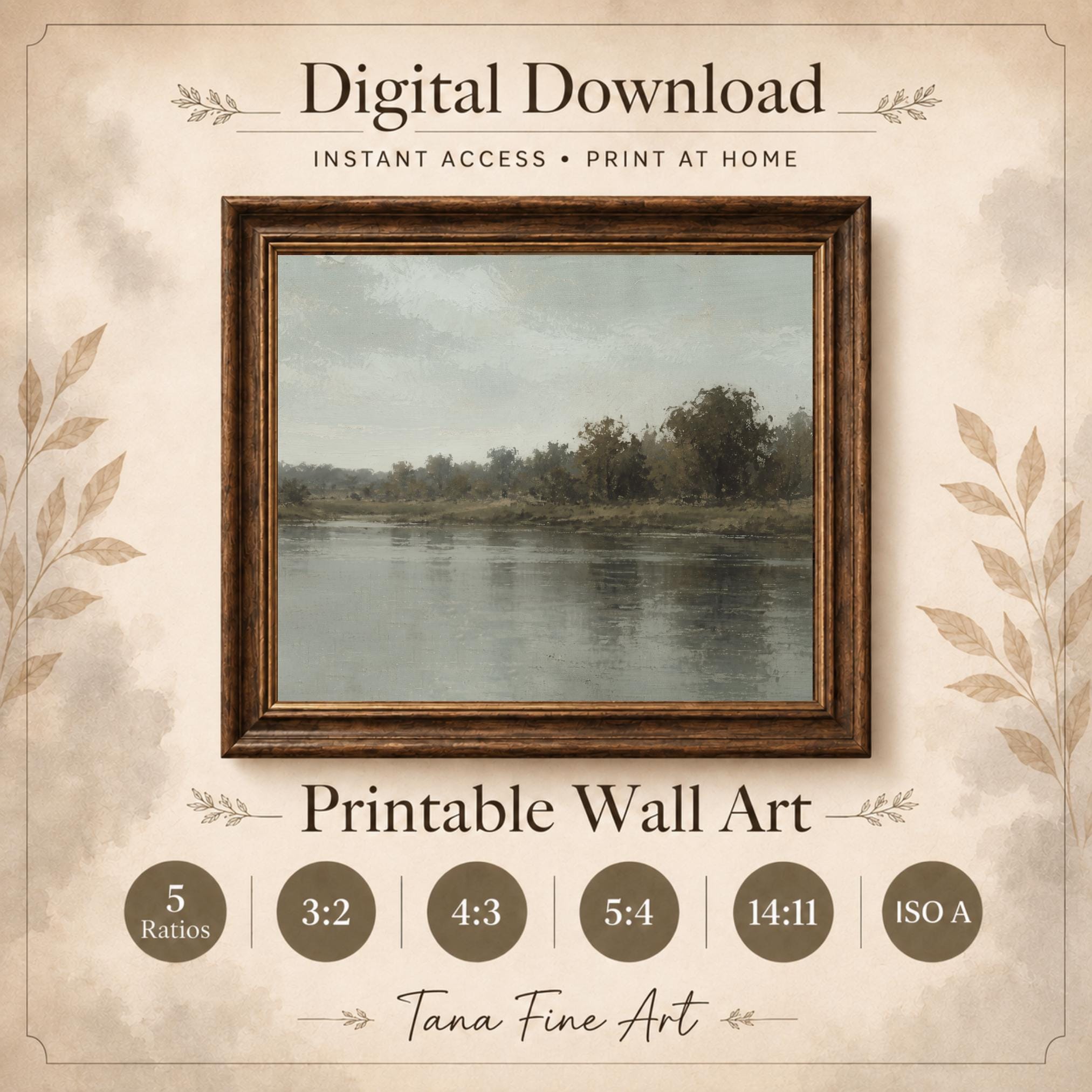 Country River Printable Wall Art, Moody Green Landscape, Rustic Home Decor Digital Download — image 9