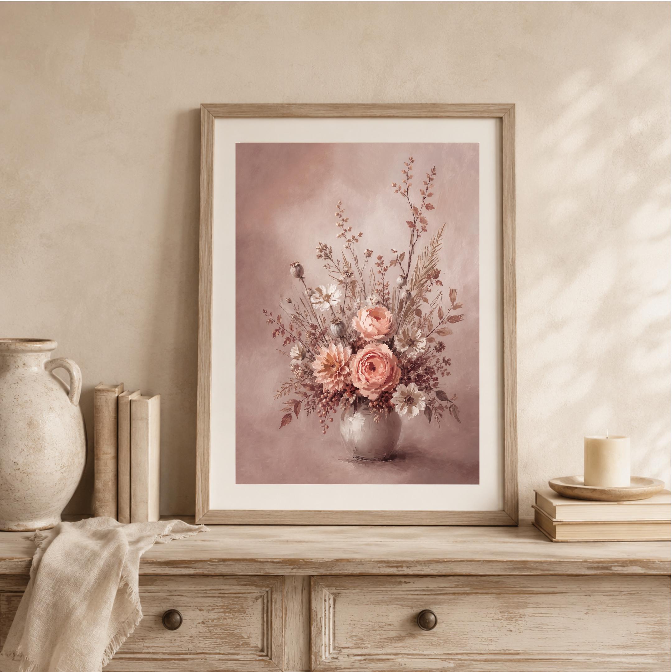 Neutral Floral Vase Print, Blush Roses Cosmos Autumn Wall Decor (Digital Download) — image 9