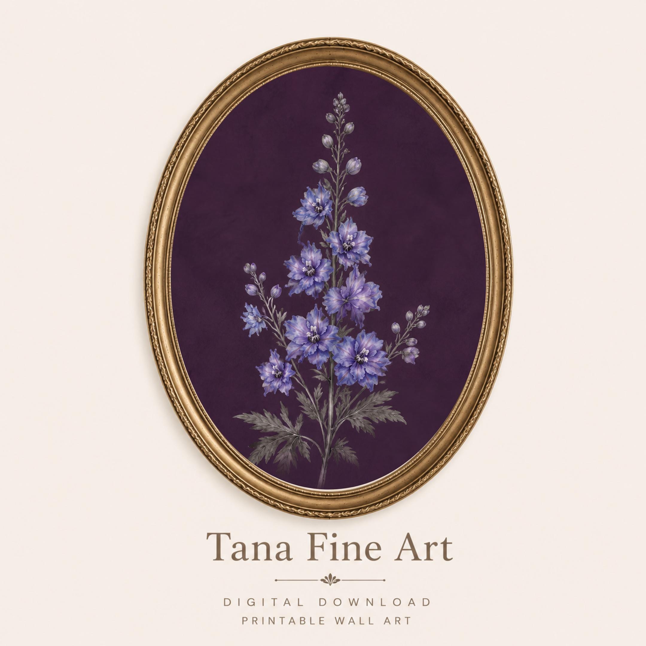 Dark July Birth Flower Print | Larkspur Wall Art | Dark Botanical Digital Download — image 7