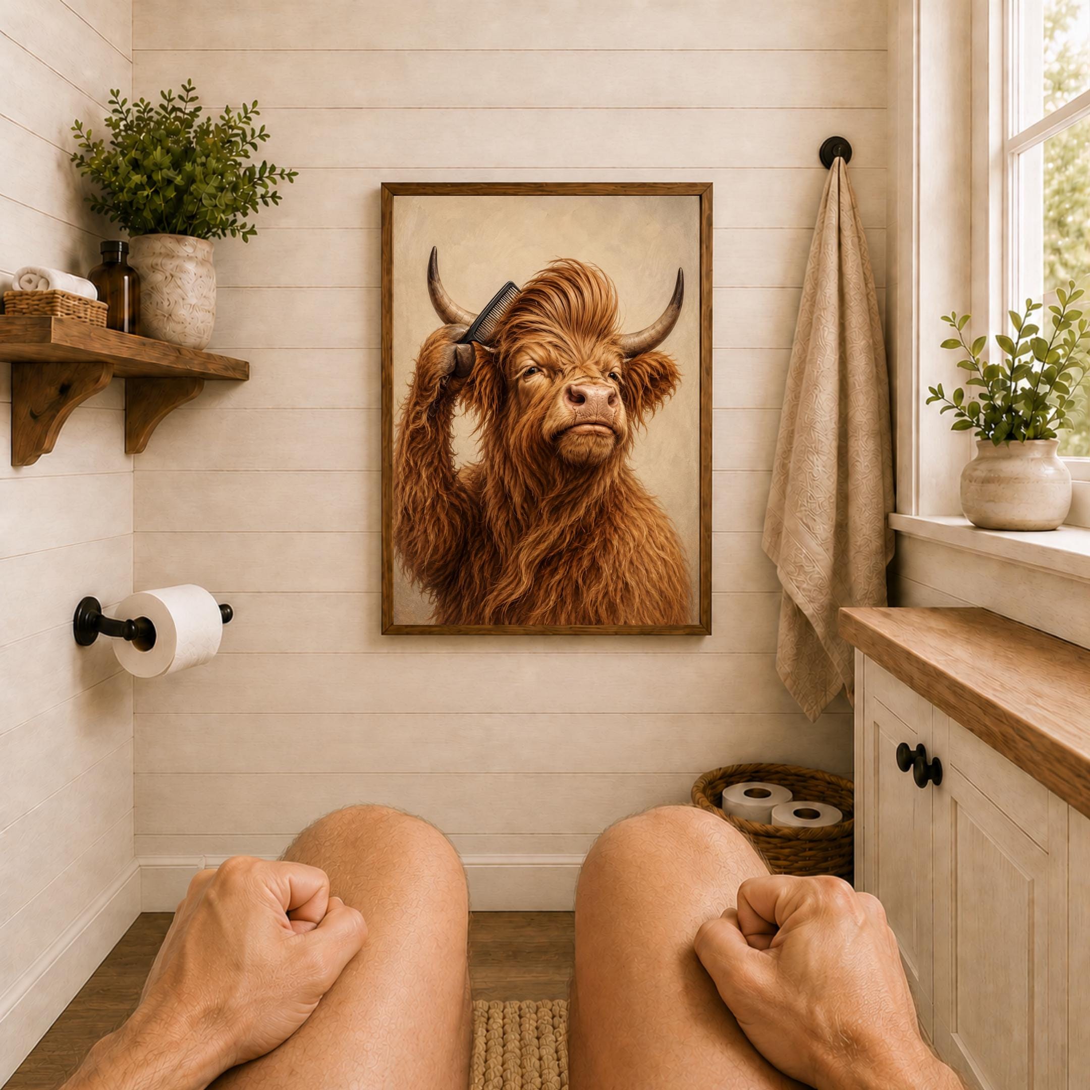 Funny Highland Cow Bathroom Printable Wall Art Set, Three Grooming Decor Prints Digital Download — image 4