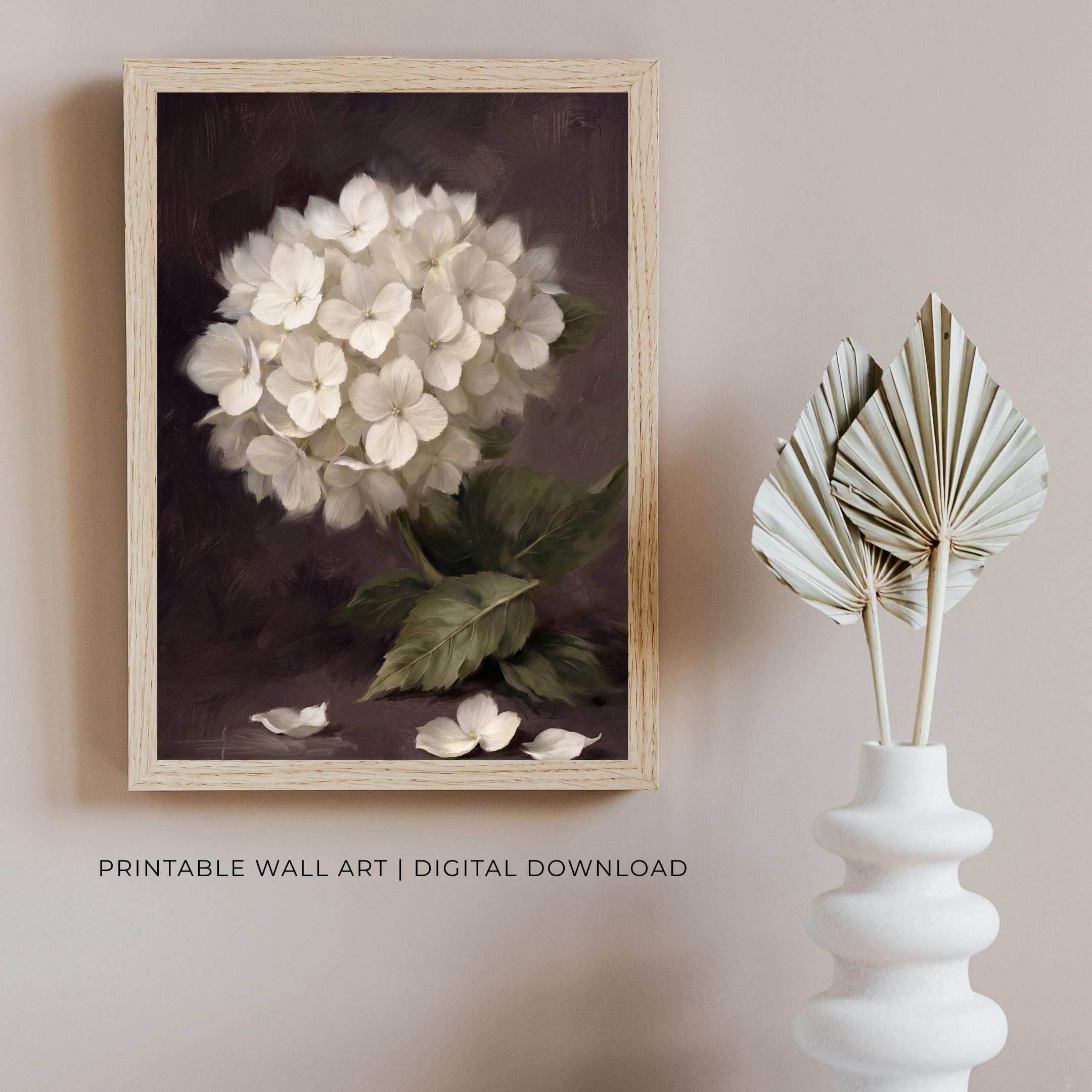 Moody Hydrangea Wall Art, White Floral Botanical Print, Dark Vintage Flower Decor (Digital Download) — image 8