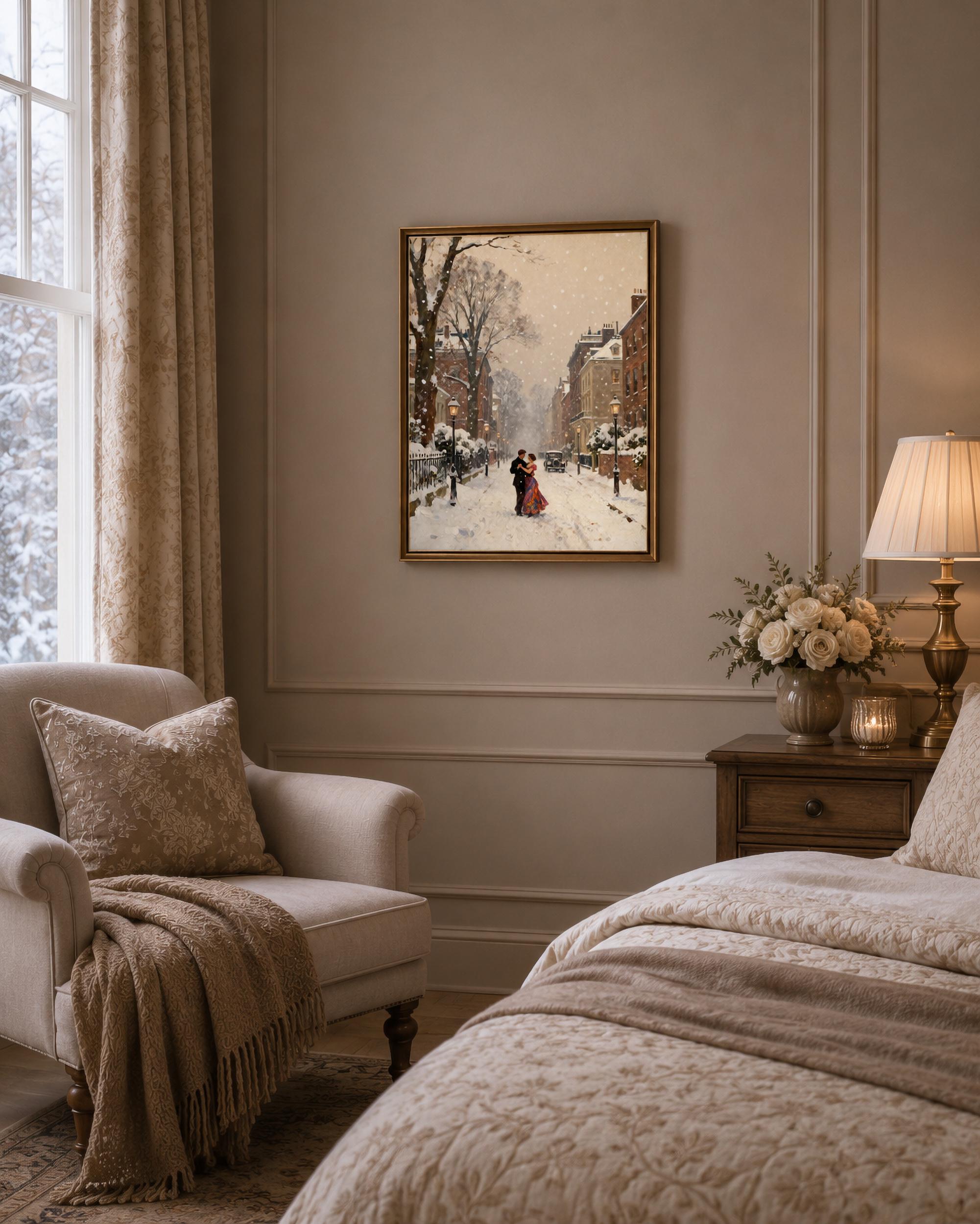 Romantic Couple Wall Art Printable | Vintage Couple Winter Decor (Digital Download) — image 3