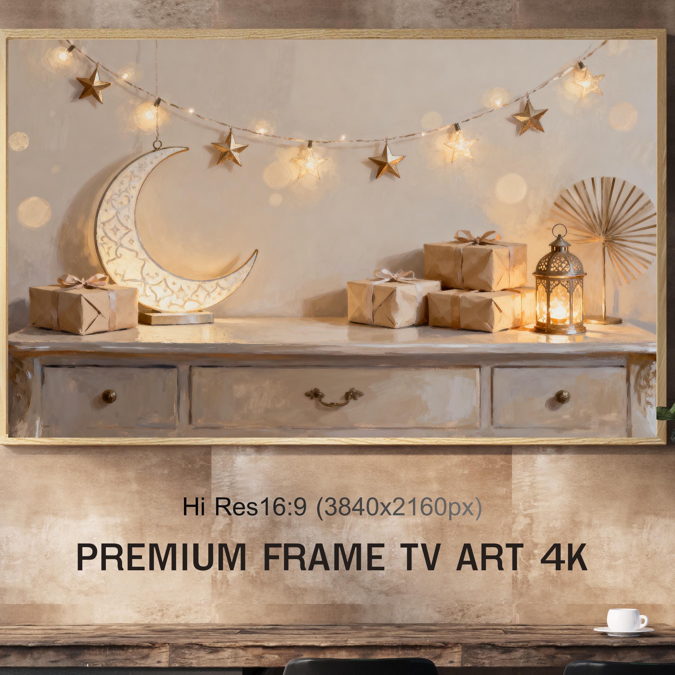 Ramadan Frame TV Art | Moon, Stars, Lantern (Digital Download)