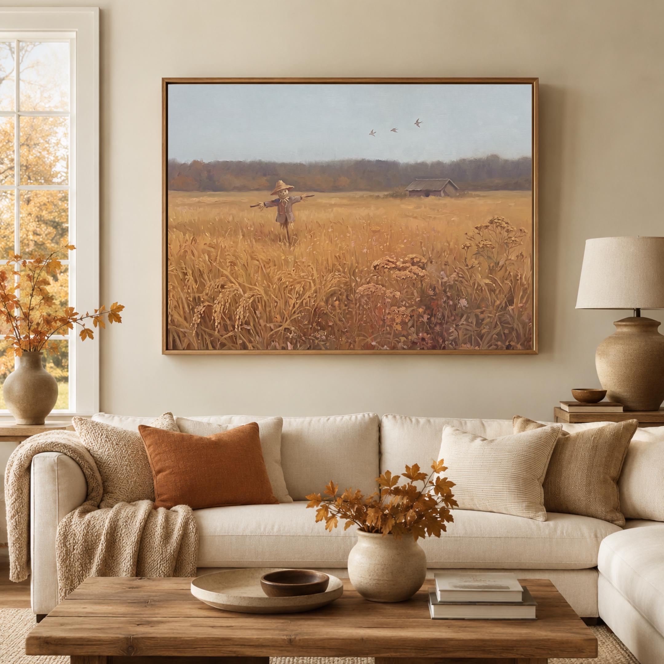 Fall Harvest Field Wall Art, Scarecrow Autumn Landscape Print, Rustic Farmhouse Decor (Digital Download) — image 5