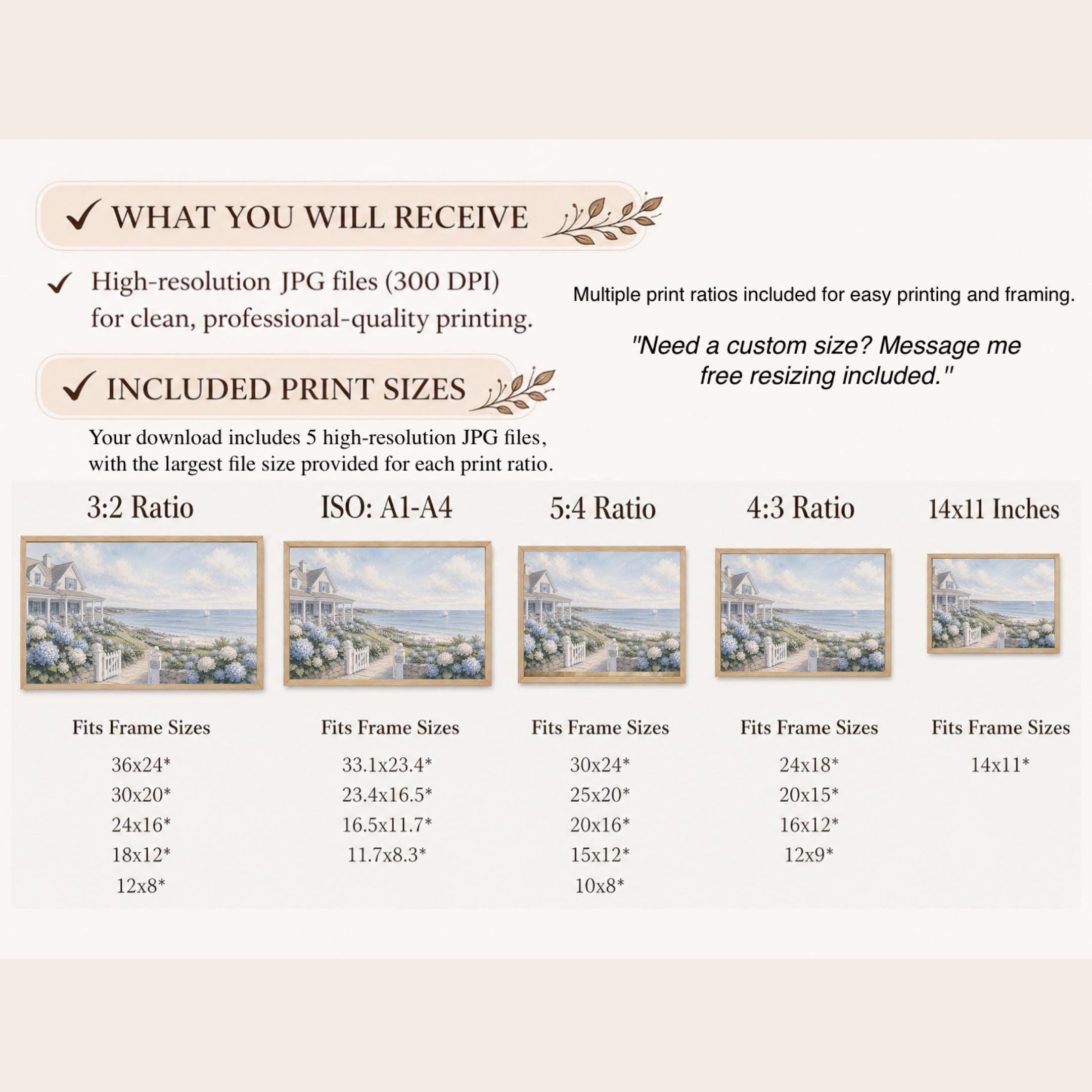 Coastal Cottage Hydrangea Print, Hamptons Beach House Ocean Decor (Digital Download) — image 7