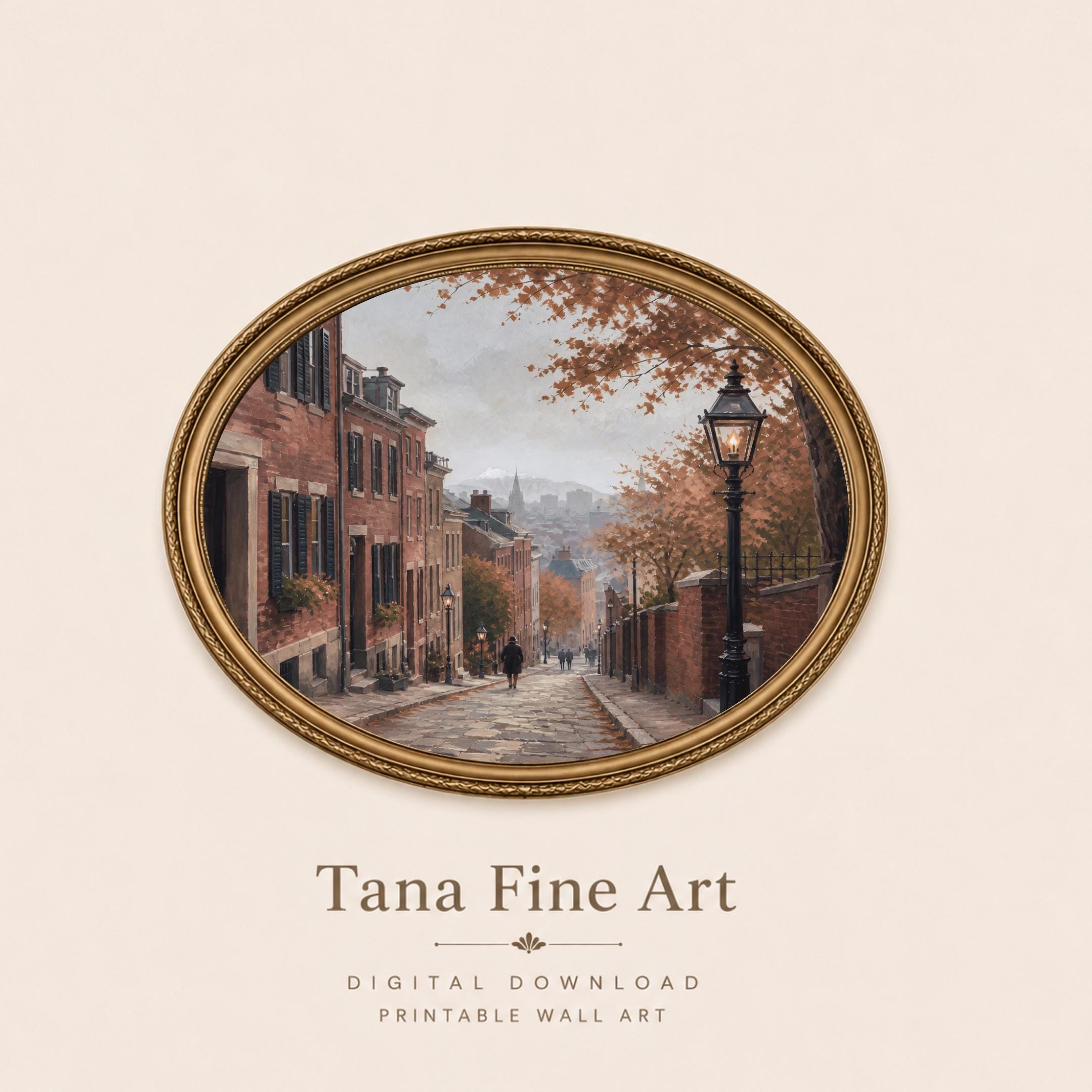 Vintage Autumn City Wall Art, Cobblestone Street, Cozy Fall Urban Home Decor, Digital Download — image 9