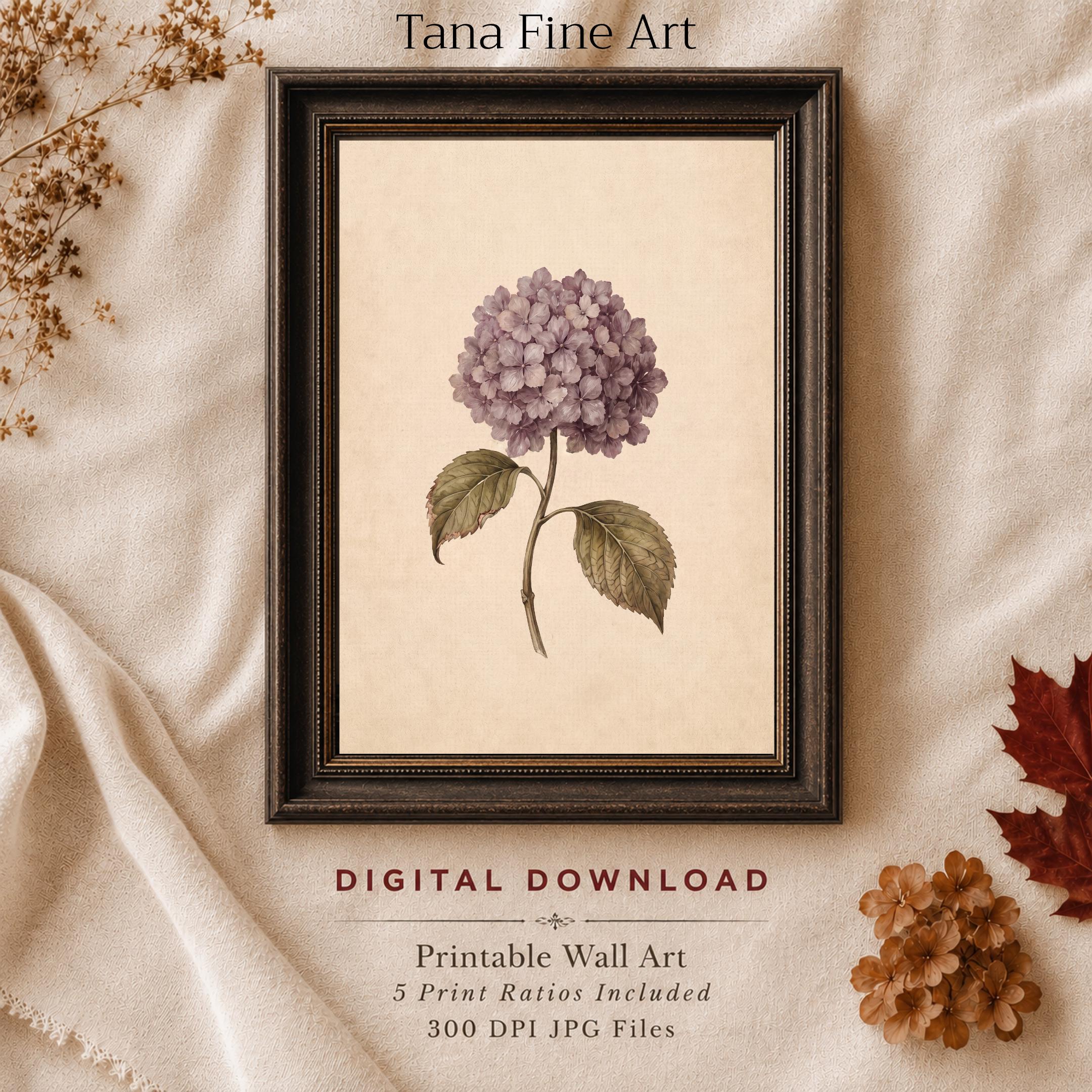 Fall Hydrangea Printable Wall Art | Mauve Floral Print | Vintage Botanical Decor Digital Download — image 2