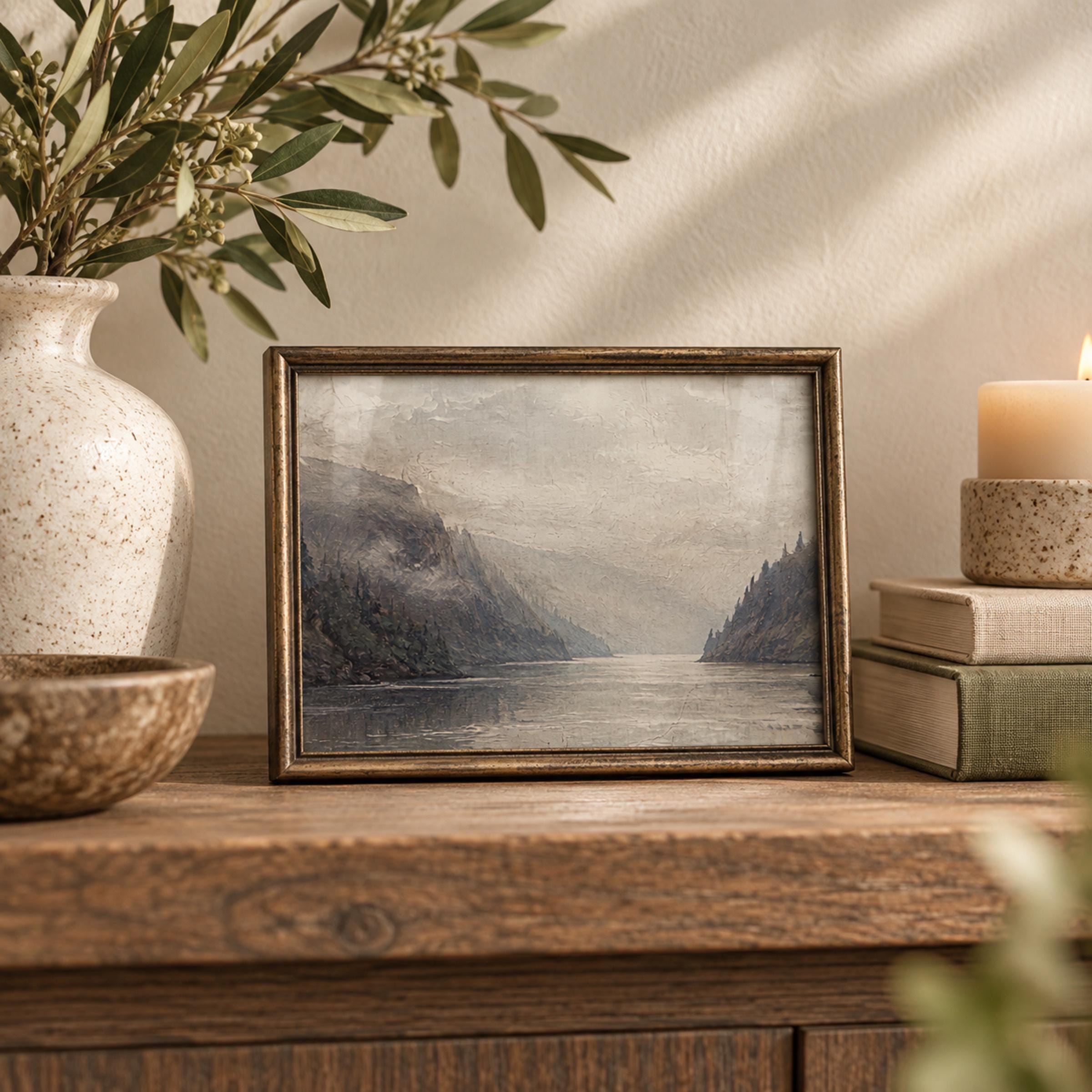 Misty Mountain Lake Printable Wall Art, Neutral Alpine Valley Landscape, Cabin Decor Digital Download — image 5
