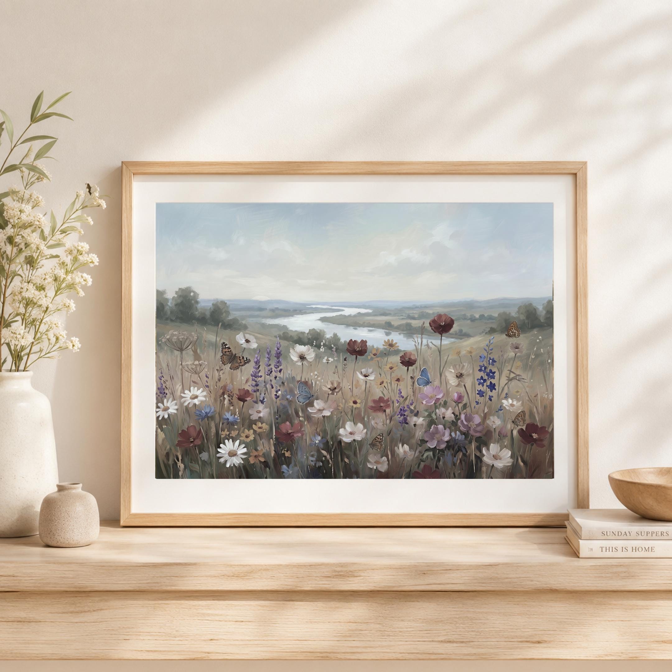 Meadow Floral Landscape Print, Summer Wildflower Butterfly Print, Cottage Countryside Decor (Digital Download) — image 5