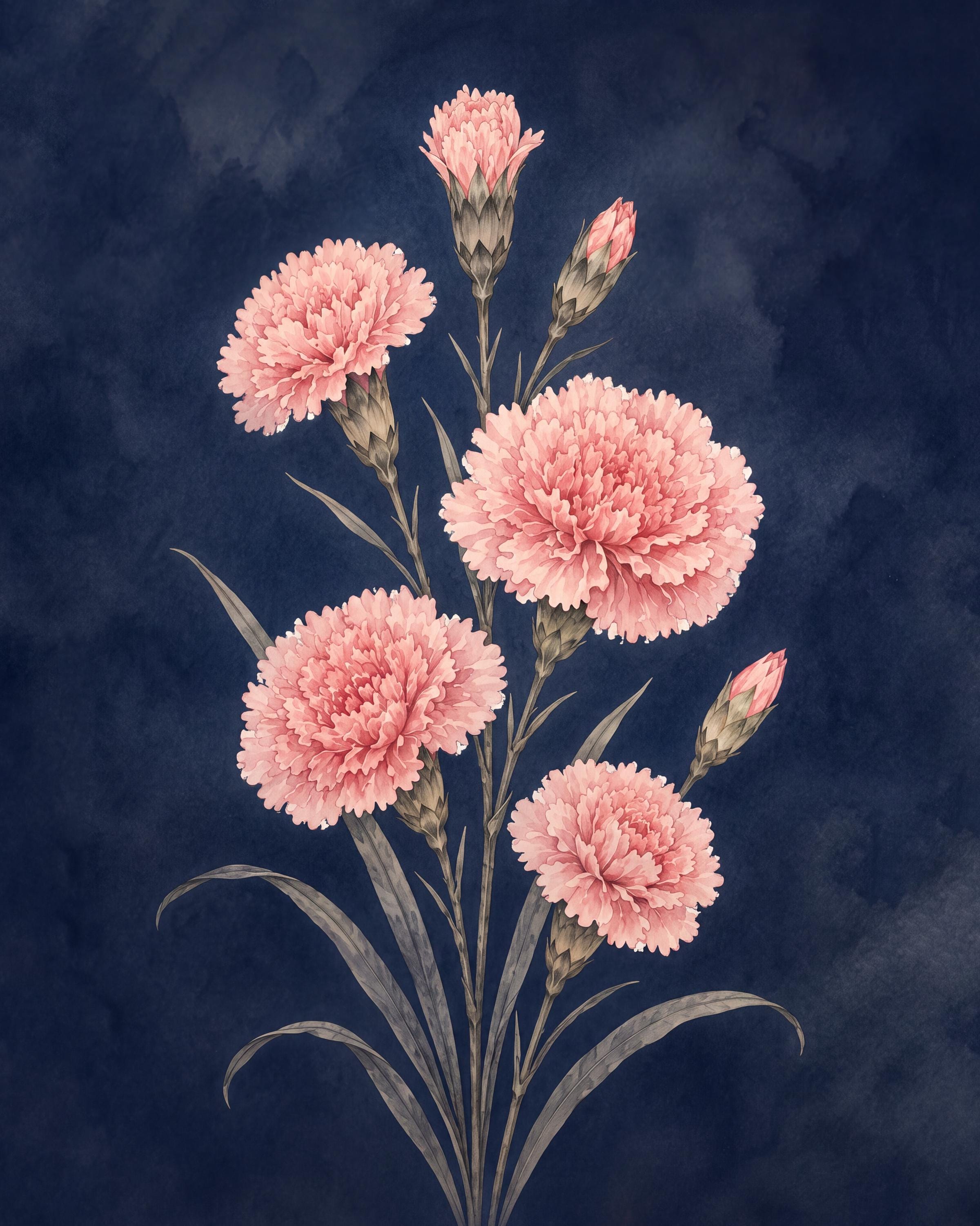 Moody January Birth Flower Print | Carnation Wall Art | Dark Botanical Digital Download — image 2