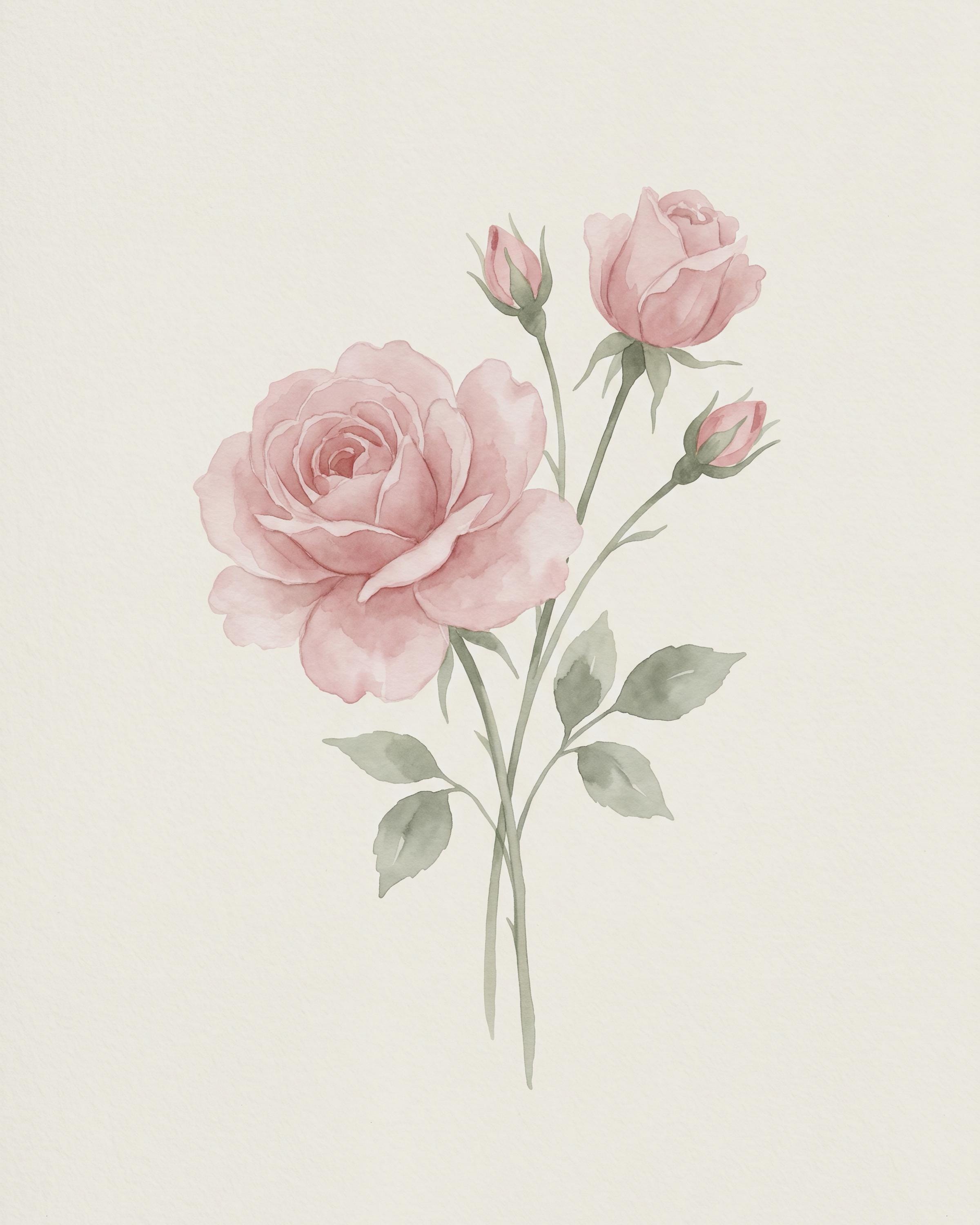 June Birth Flower Print, Pink Rose Botanical Watercolor Art (Digital Download) — image 2