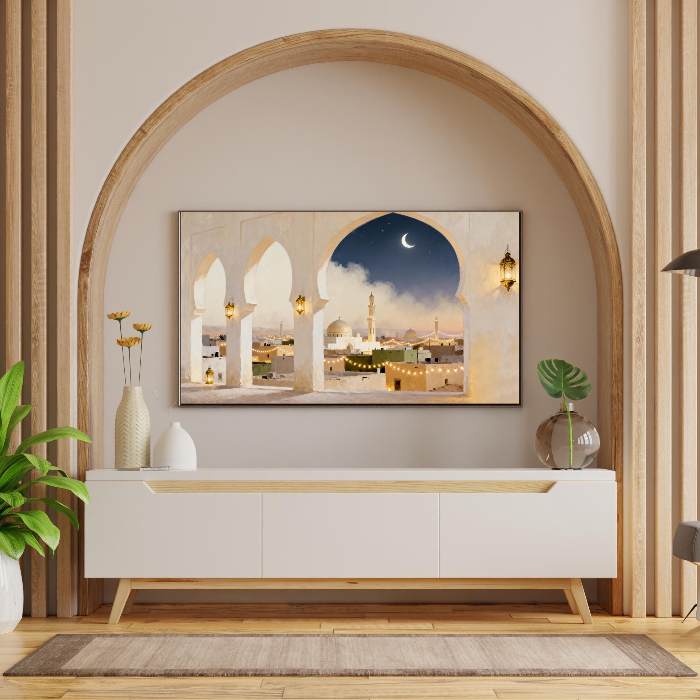 Crescent Moon Cityscape | Islamic Frame TV Art | JPG 4K Digital Download — image 4