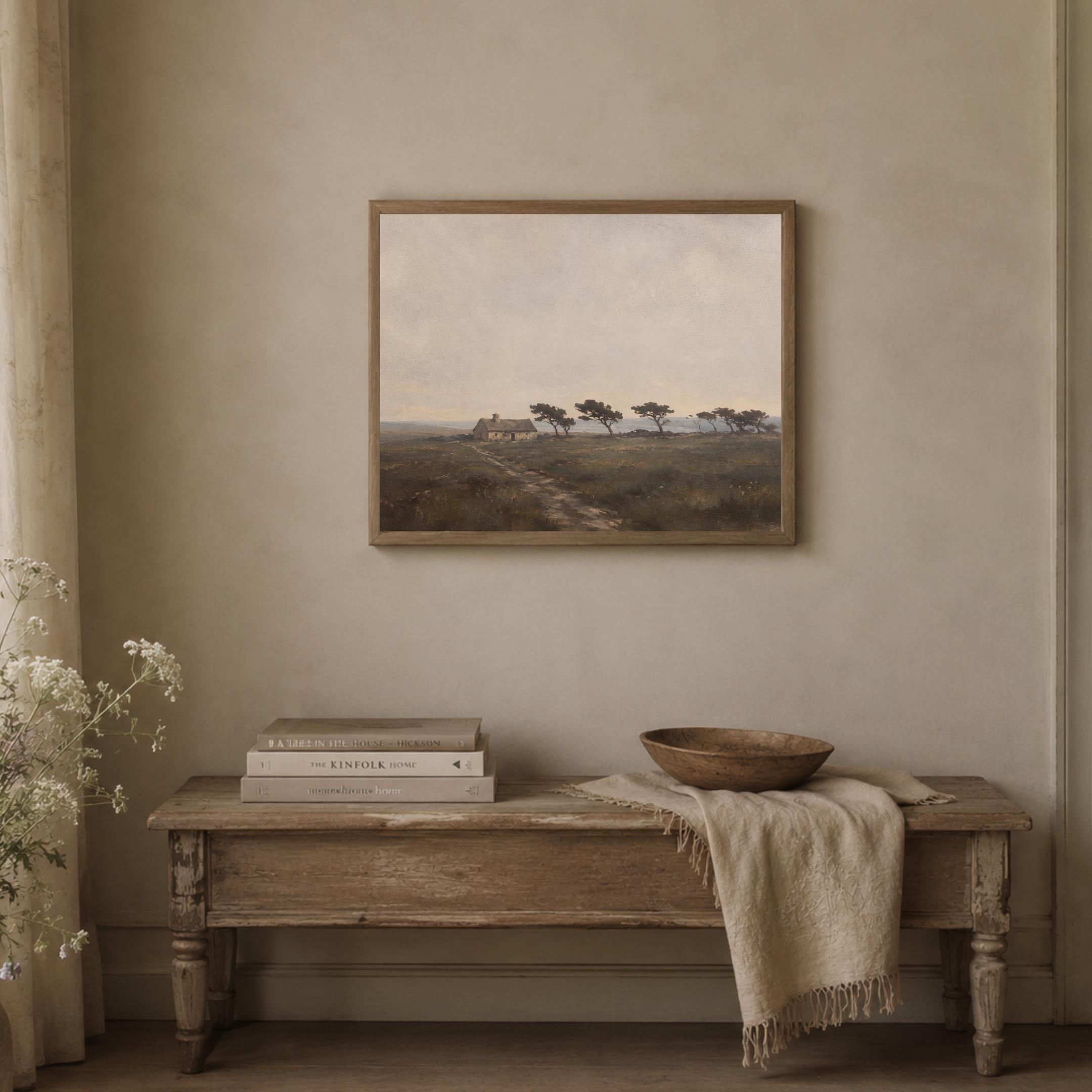 Vintage Stone Cottage Printable Wall Art, Windswept Trees Landscape, Neutral Rustic Countryside Digital Download — image 5