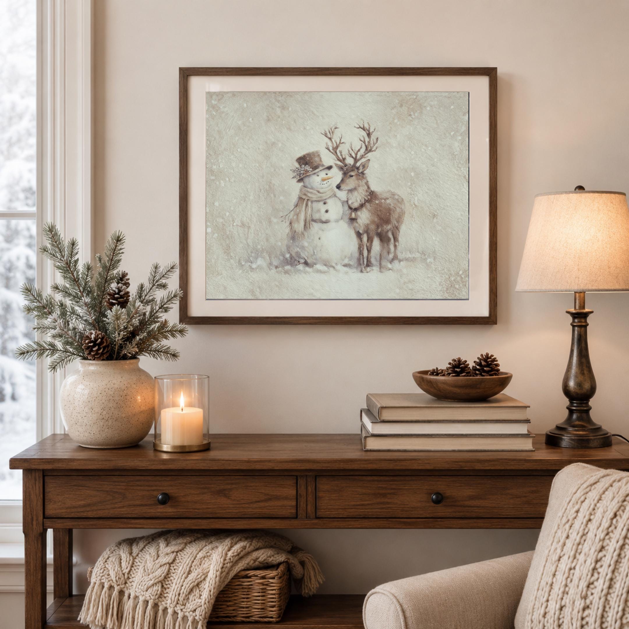Snowman Reindeer Wall Art Printable | Neutral Winter Animal Print | Cozy Christmas Decor (Digital Download) — image 6