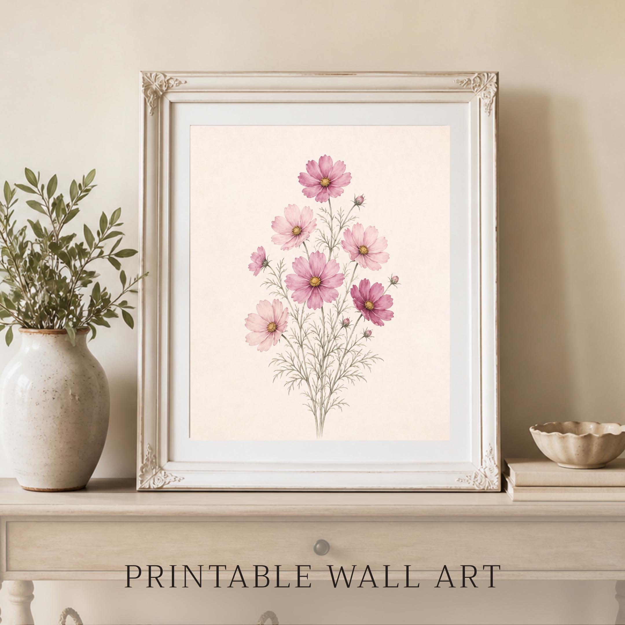 October Birth Flower Prints | Cosmos Printable Wall Art | Pink Botanical Decor Gift Digital Download — image 6